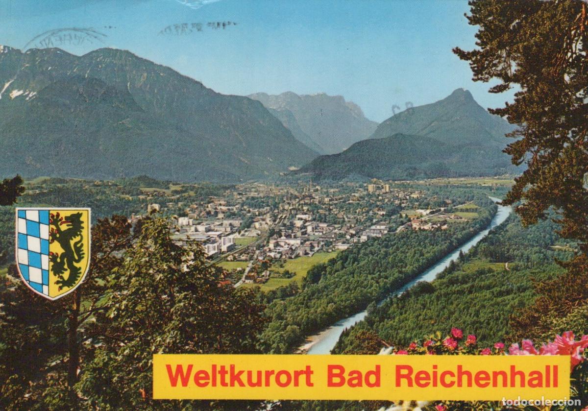 Postcards: Germany Bad Reichenhall Alpine Town View River Mountains Coat Of Arms *YBB002