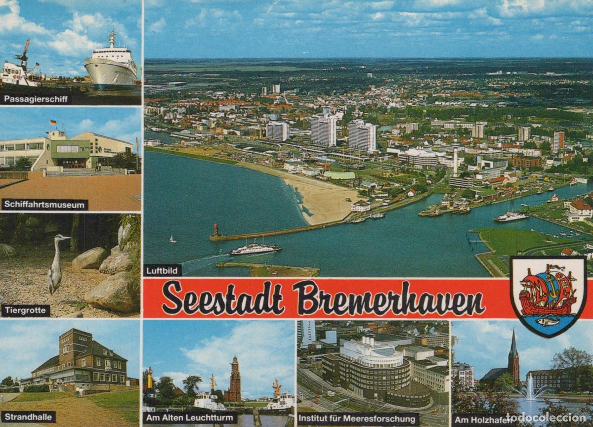 Postales: Germany Bremerhaven Seaport Aerial View Passenger Ship Museum Lighthouse *YBB038