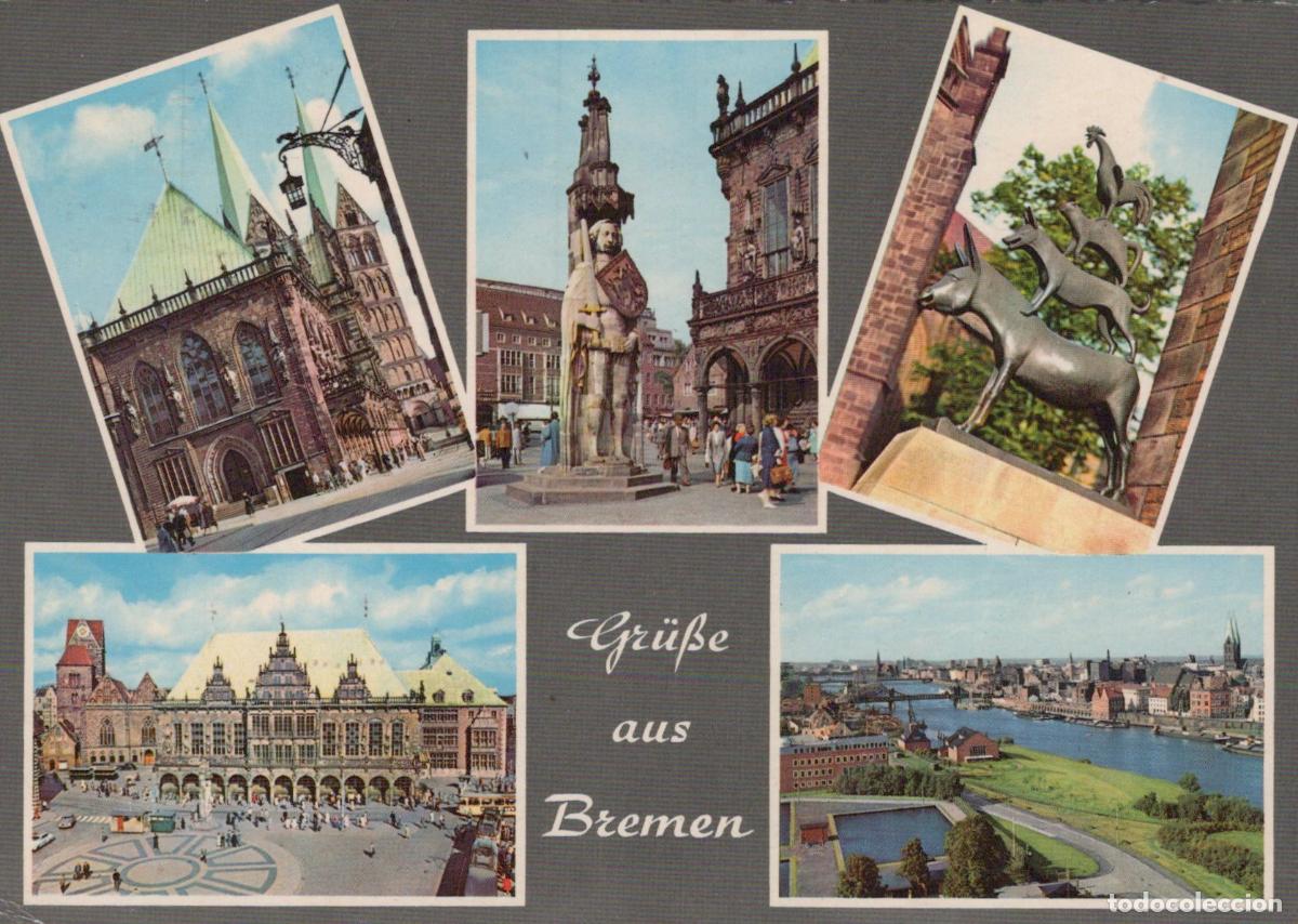 Postales: Germany Bremen Town Hall Roland Statue Town Musicians River Weser *YBB045