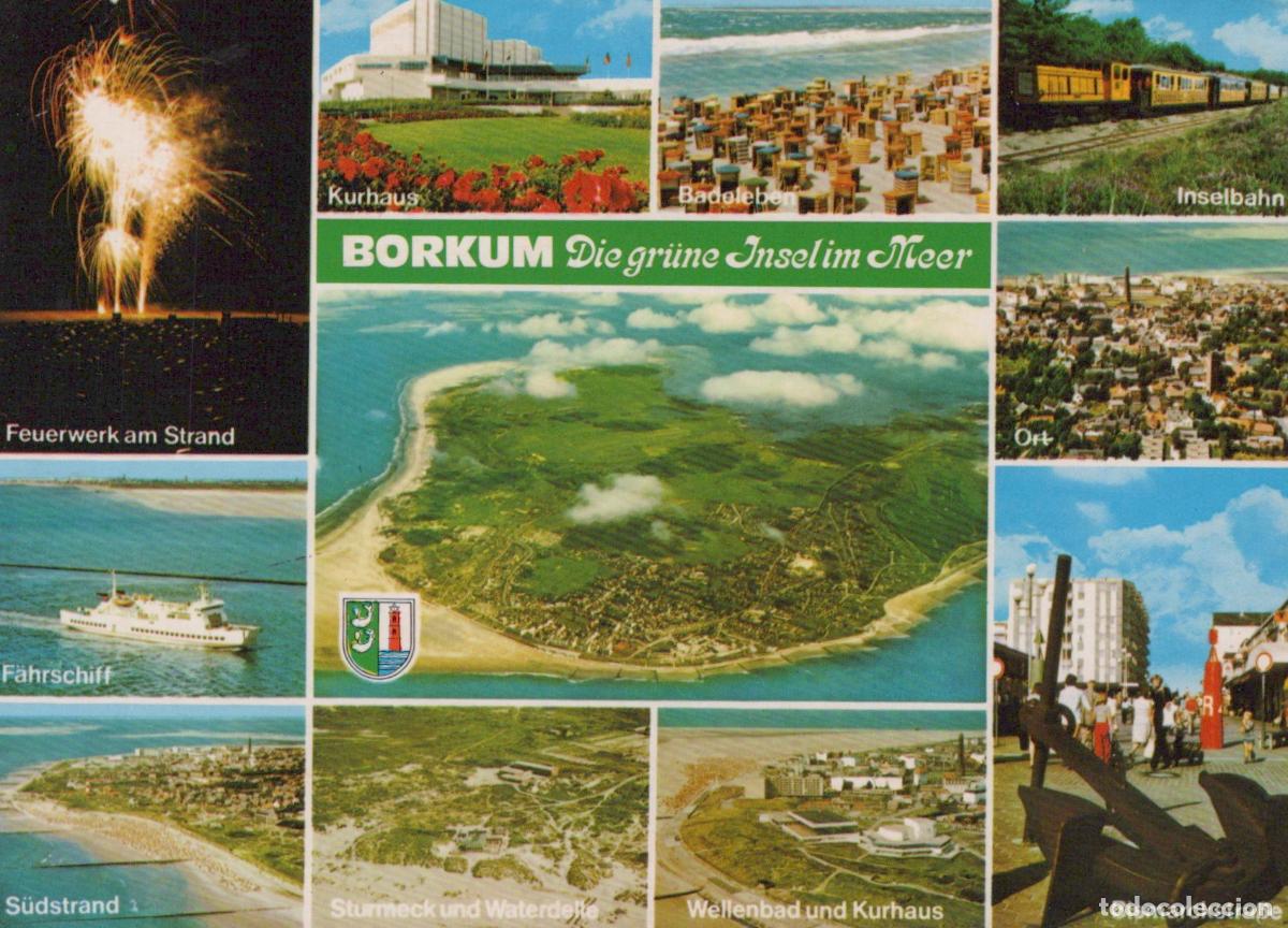 Postales: Germany Borkum Island Multi View Kurhaus Beach Fireworks Ferry Train *YBB077