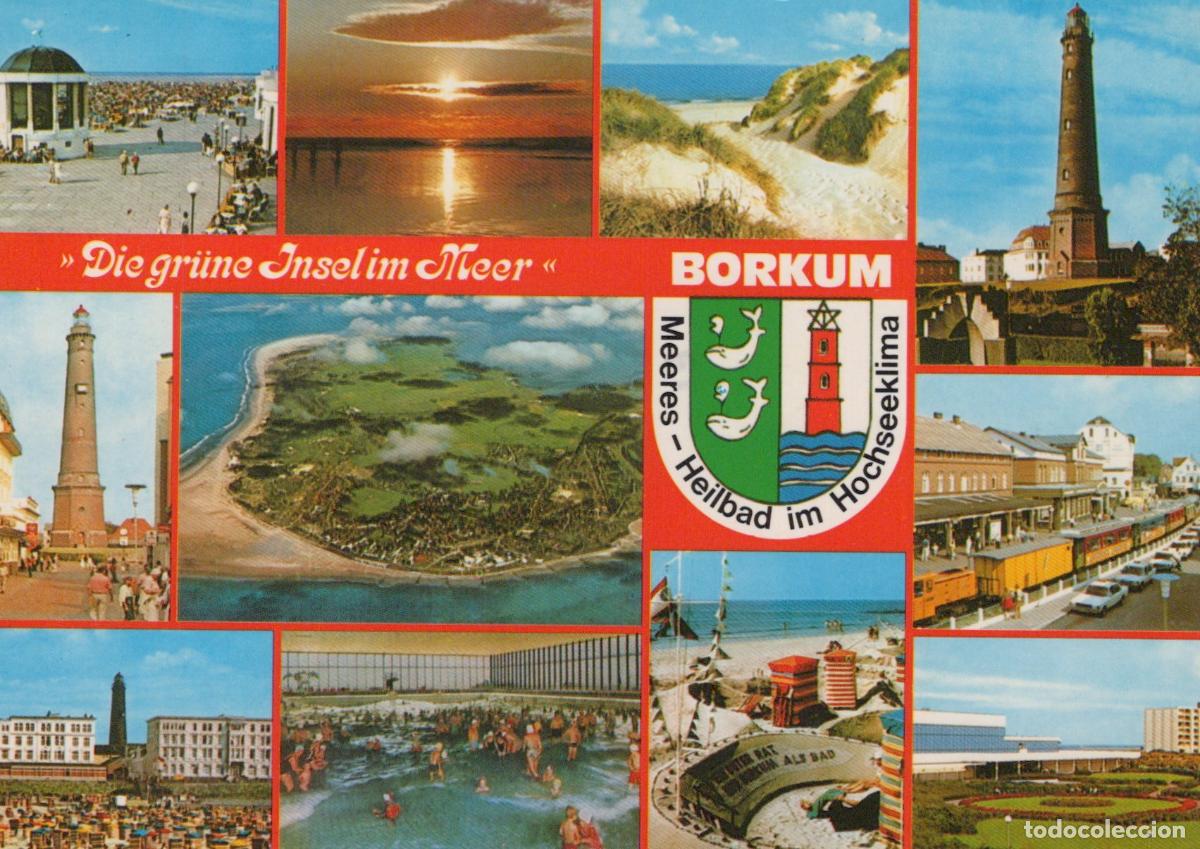 Postales: Germany Borkum Island Lighthouse Beach Train Station Collage *YBB079