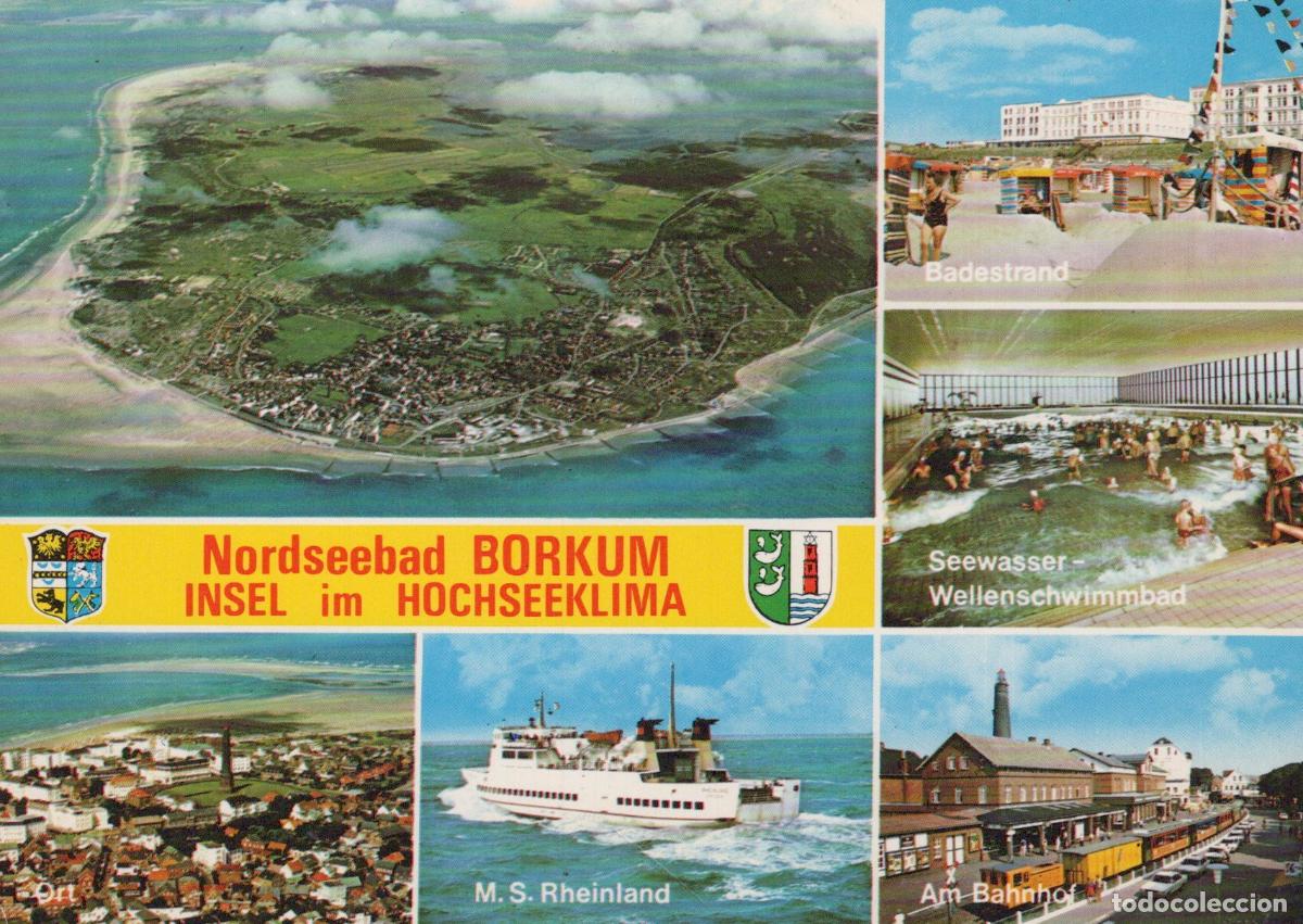 Postkarten: Germany Borkum Island Aerial View Beach Pool Ferry And Train Station *YBB080