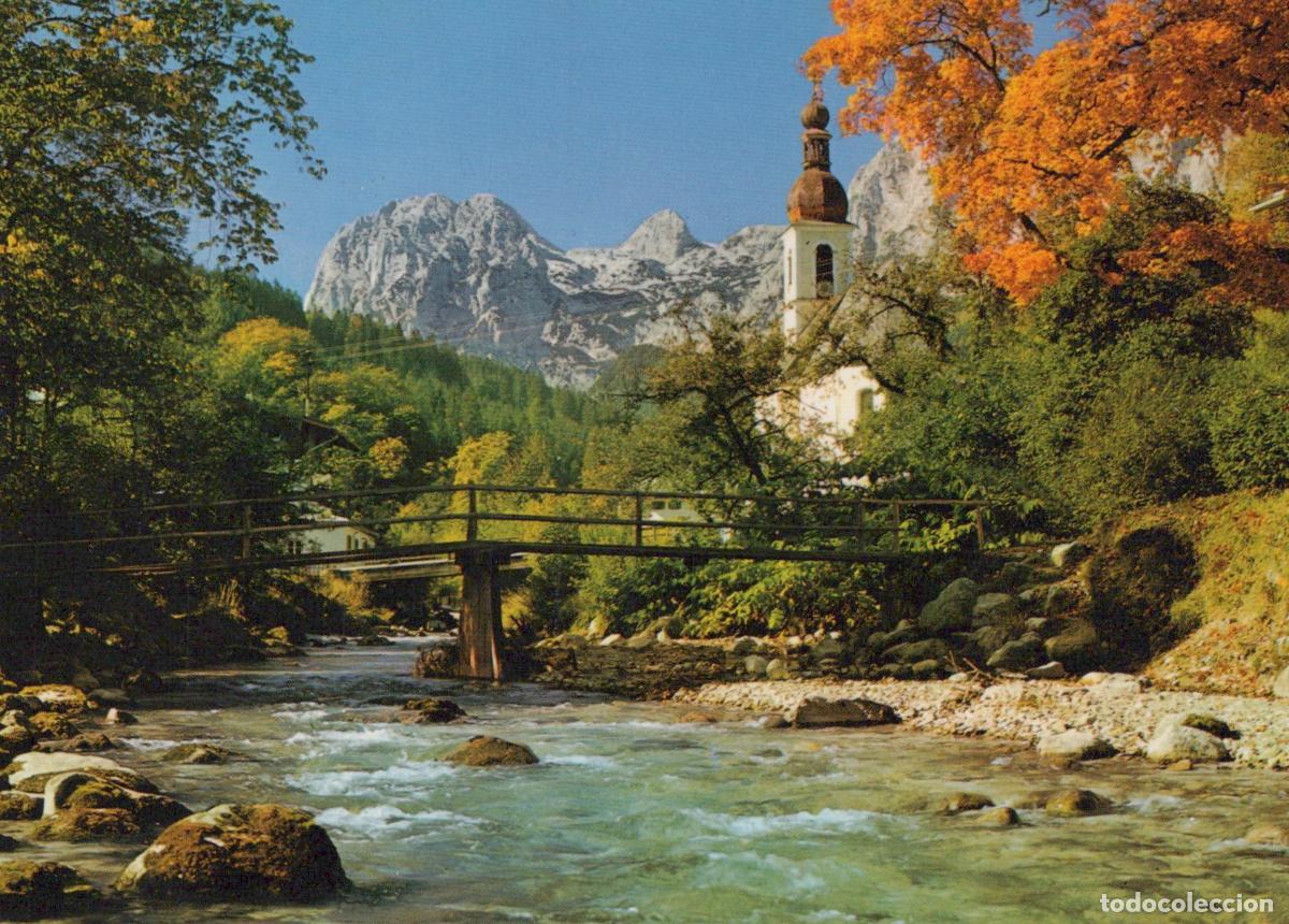 Cartoline: Germany Ramsau With Reiteralpe Church River Bridge Mountains Autumn *YBB244