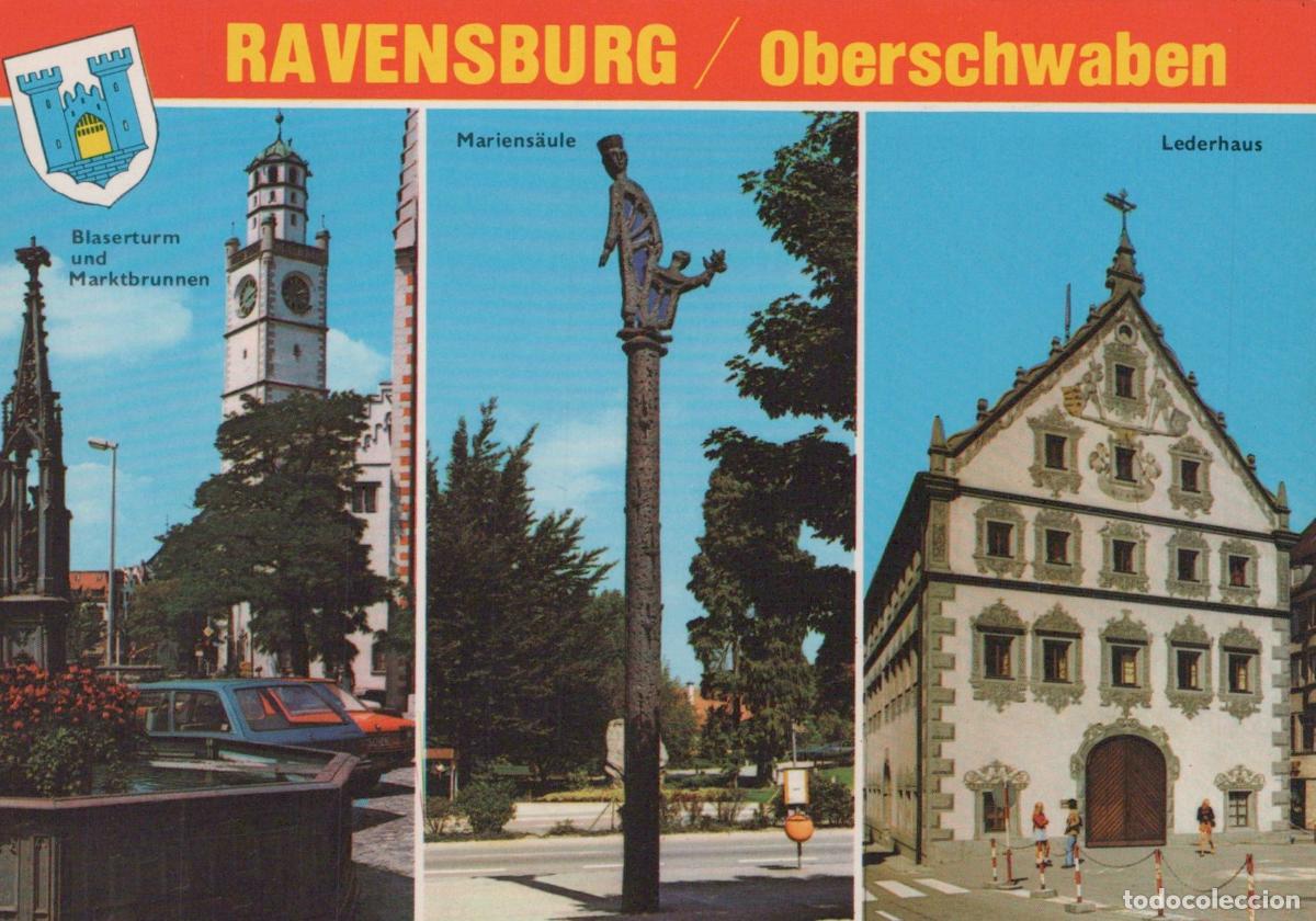 Cartoline: Germany Ravensburg Upper Swabia Bl&auml;serturm Marian Column Lederhaus *YBB242
