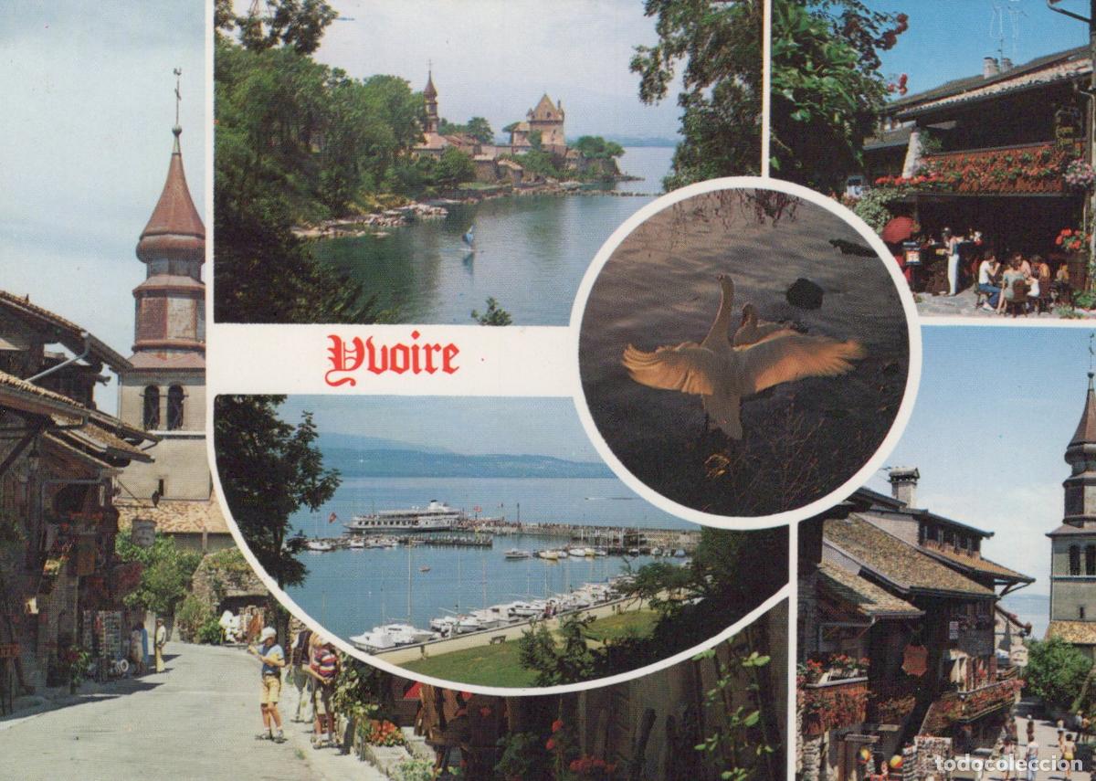 Postkarten: France Yvoire Haute Savoie Medieval Village Lake Geneva Swan Boats *YBB294