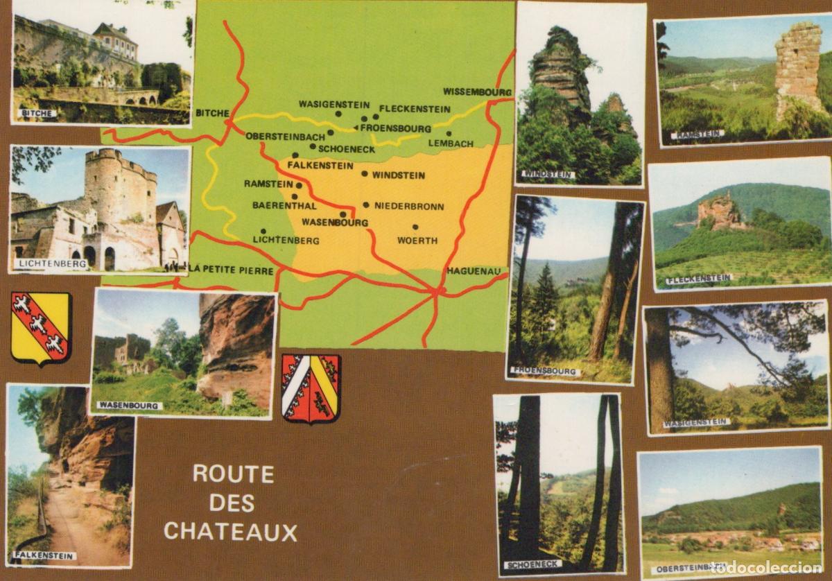 Cartes Postales: France Bitche Road Des Chateaux Castles Of Alsace Map And Photo Collage *YBB329