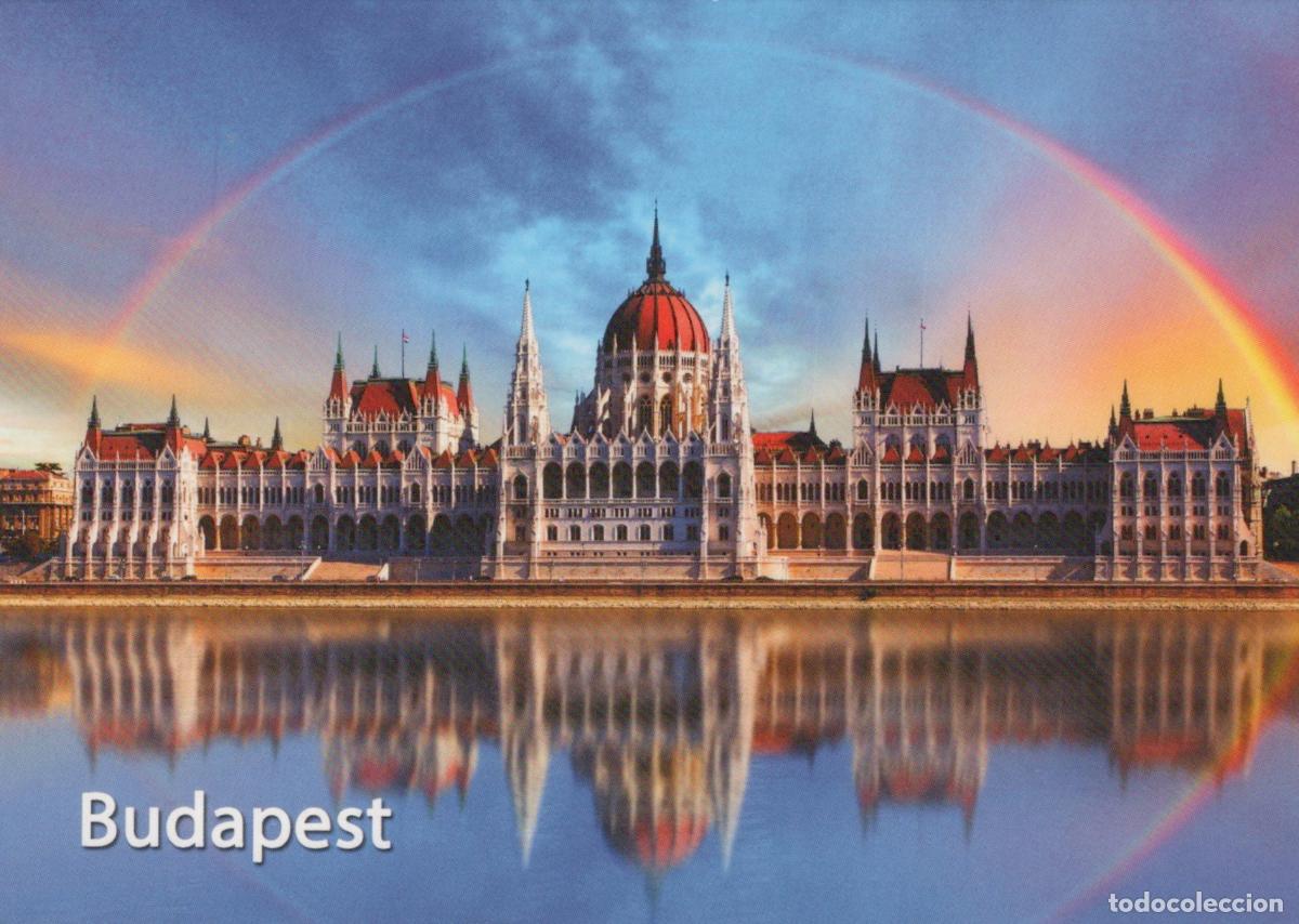 Postales: Hungary Budapest Parliament Building With Rainbow Over Danube River *YBB356