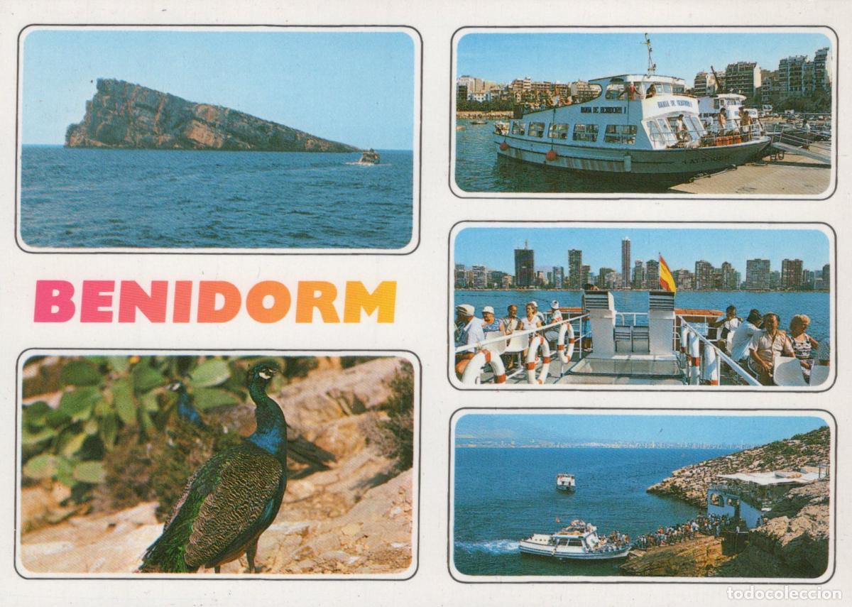 Postales: Spain Alicante Benidorm Multi View With Island Boats Skyline Peacock *YBB391