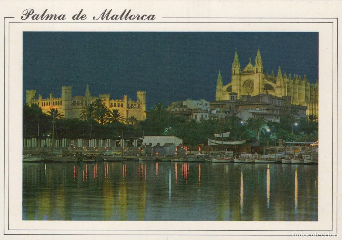 Postkarten: Spain Palma De Mallorca Cathedral And La Lonja At Night Waterfront View *YBB316