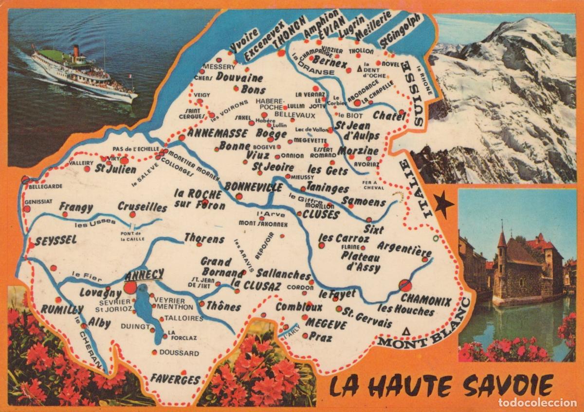 Postales: France Annemasse Map Of Haute Savoie Region In With Towns And Lake *YBB423