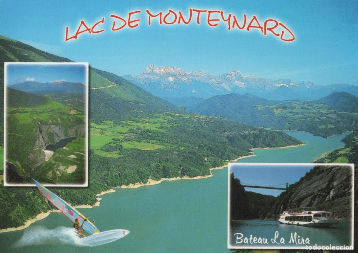 Postkarten: France Allemont Lac De Monteynard With Windsurfing And Boat La Mira *YBB453