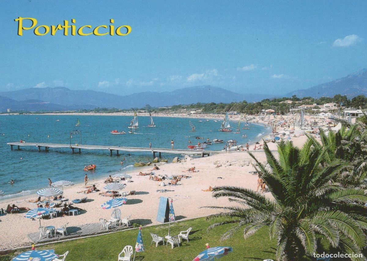 Cartes Postales: France Porticcio Beach Corsica People Sunbathing Sailboats Pier *YBB473