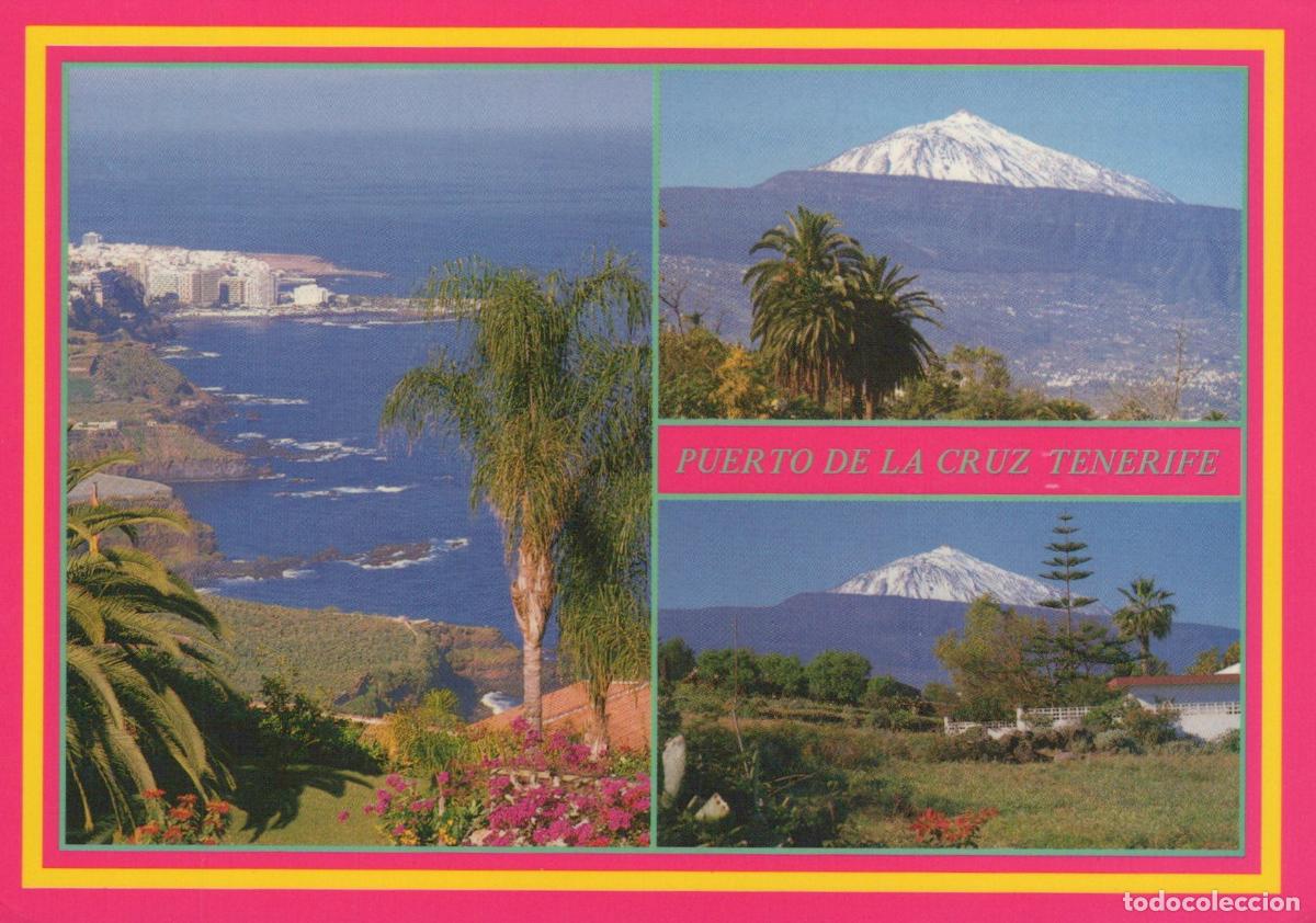 Cartes Postales: Spain Tenerife Puerto De La Cruz Coastal View And Mount Teide Snow Peak *YBB481