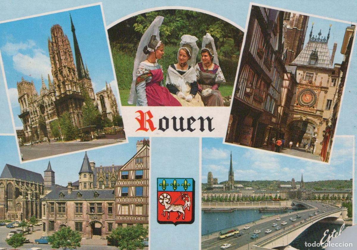 Postkarten: France Rouen Cathedral Big Clock Corneille Bridge Traditional *YBB486