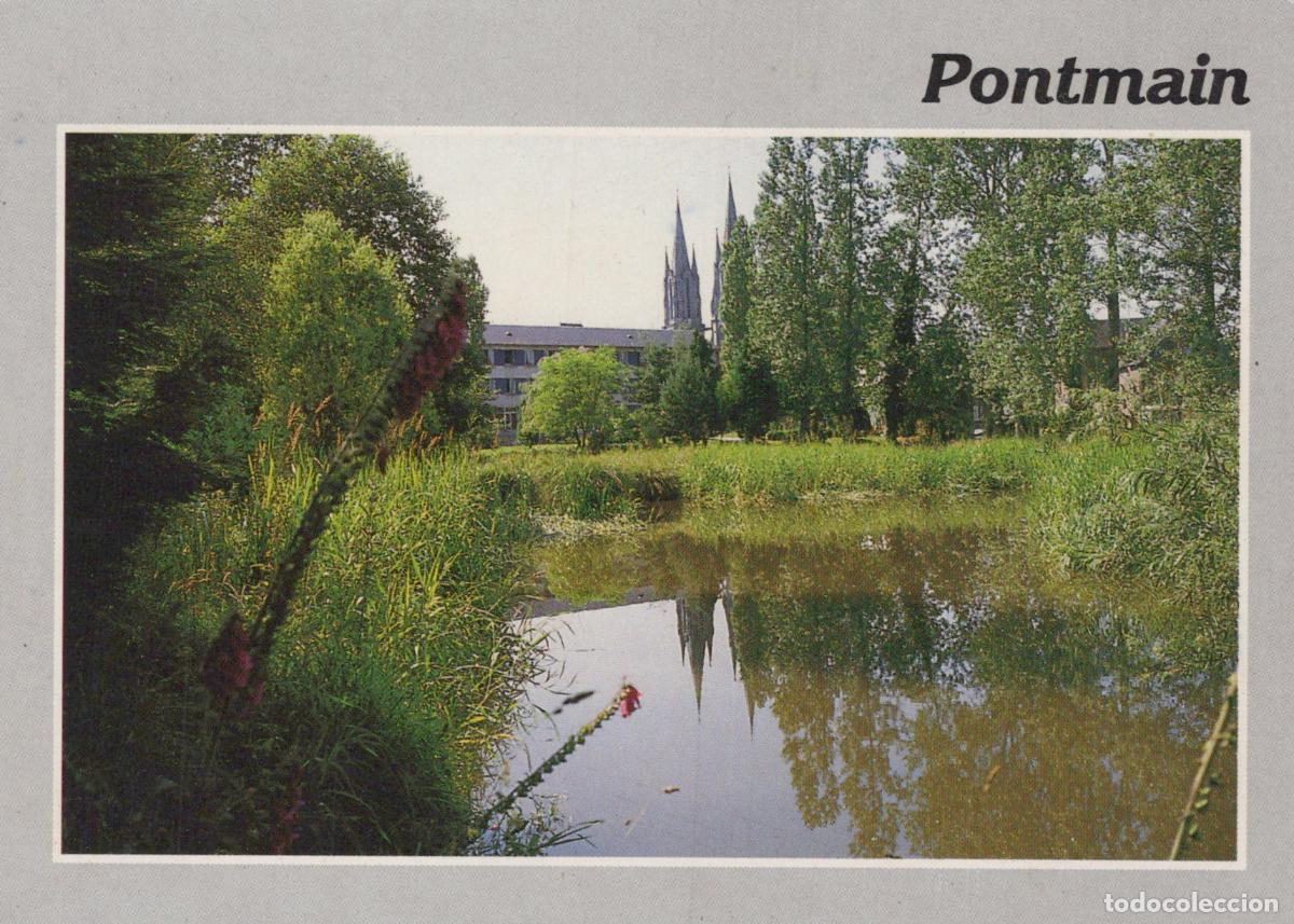 Cartoline: France Pontmain Mayenne The Basilica Reflected In Pond Landscape View *YBB469