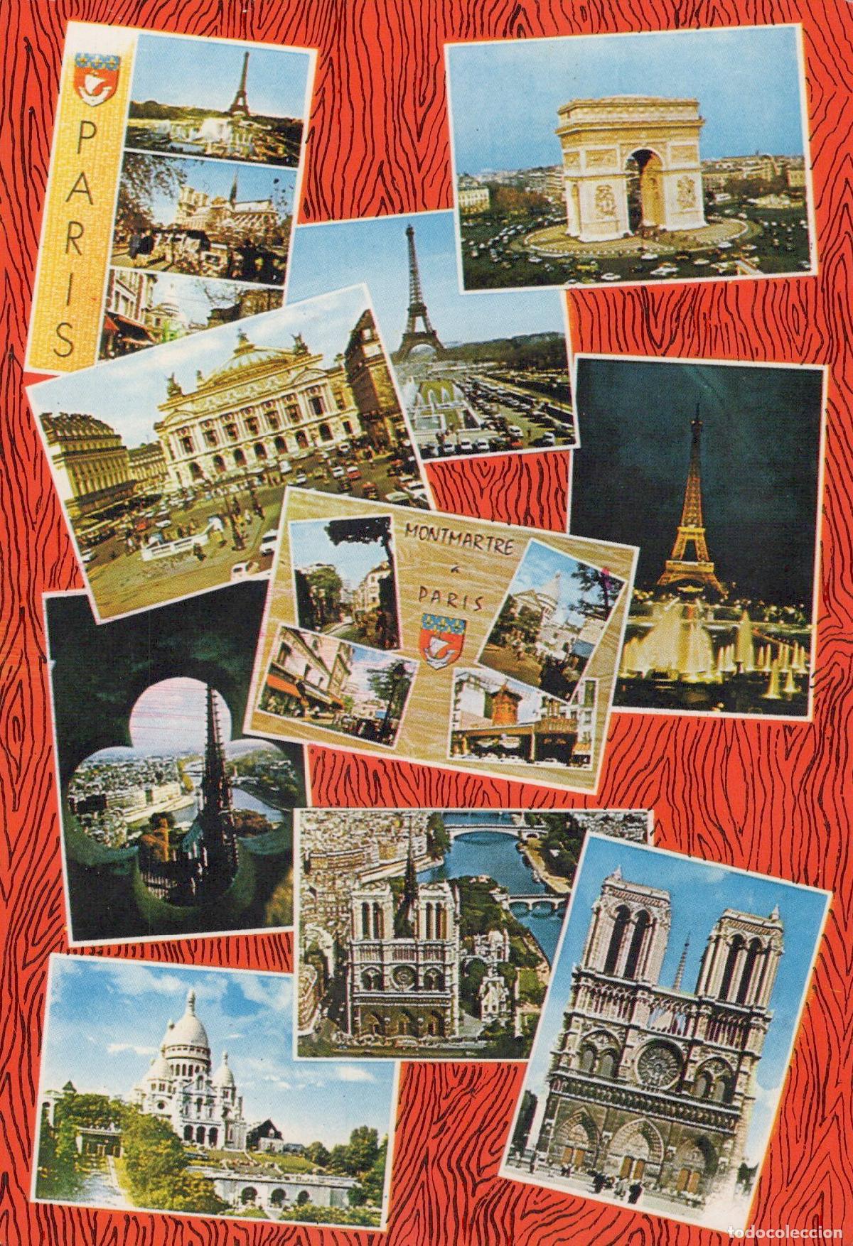 Cartoline: France Arc De Triomphe Paris City Collage Eiffel Tower Notre Unposted *YBB615