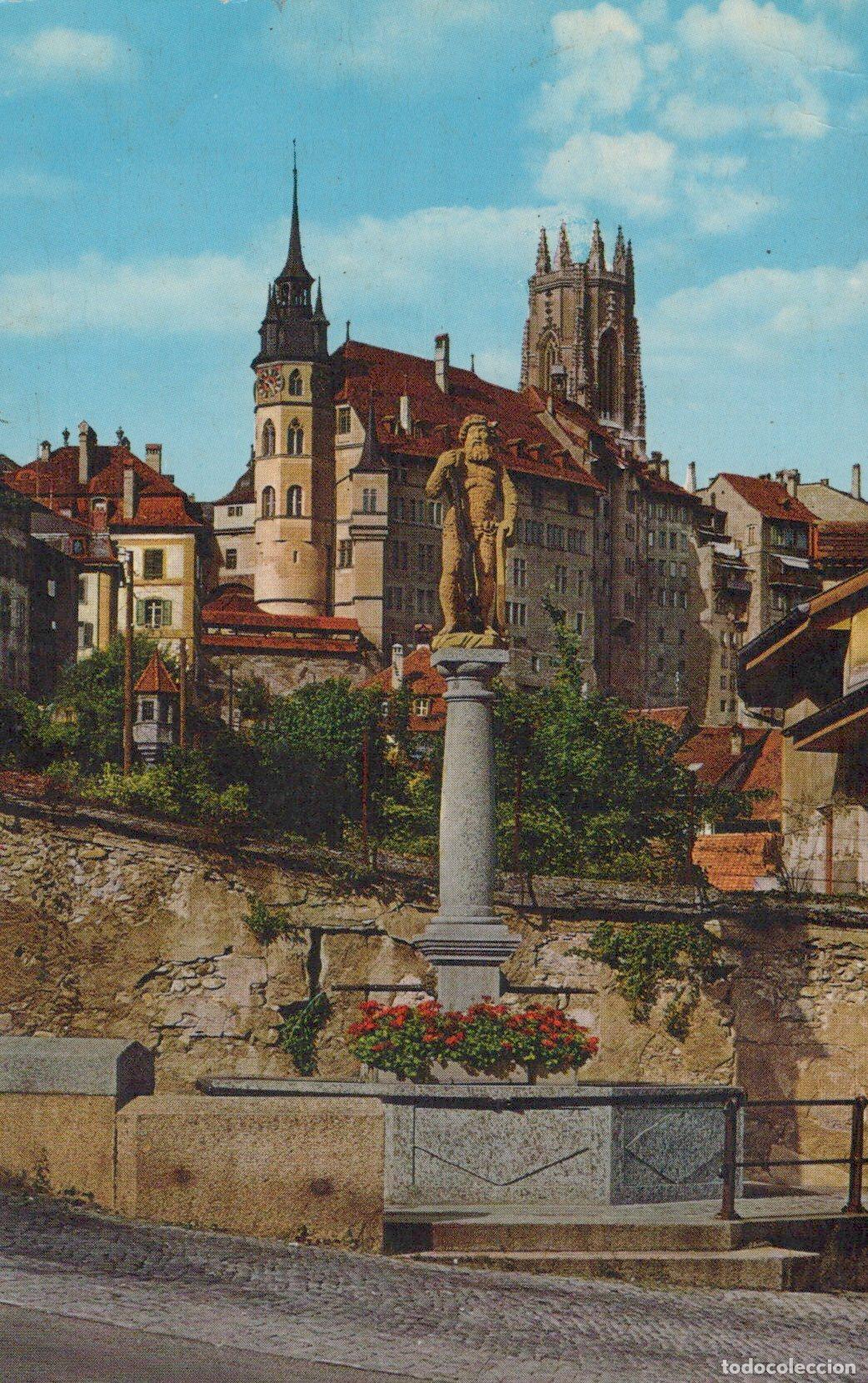 Postales: Switzerland Fribourg Wild Man Fountain And St Nicholas Cathedral *YBB631
