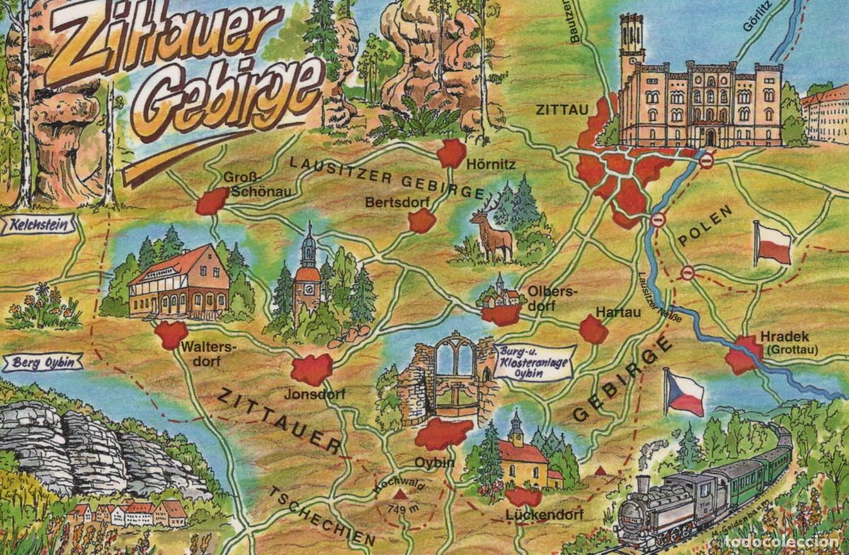 Postkarten: Germany Zittau Zittau Mountains Map With Towns Castles And Unposted *YBB751