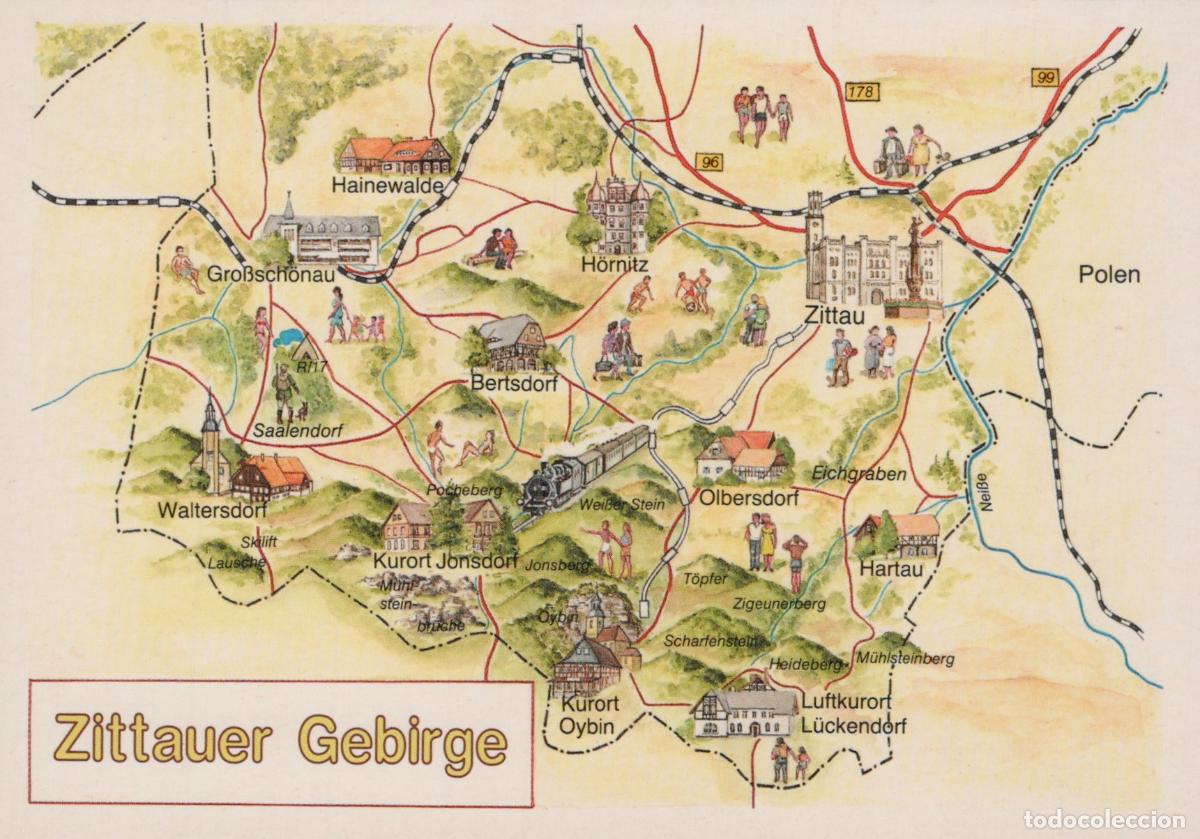 Postkarten: Germany Zittau Map Of Zittau Gebirge Mountains In Showing Unposted *YBB756