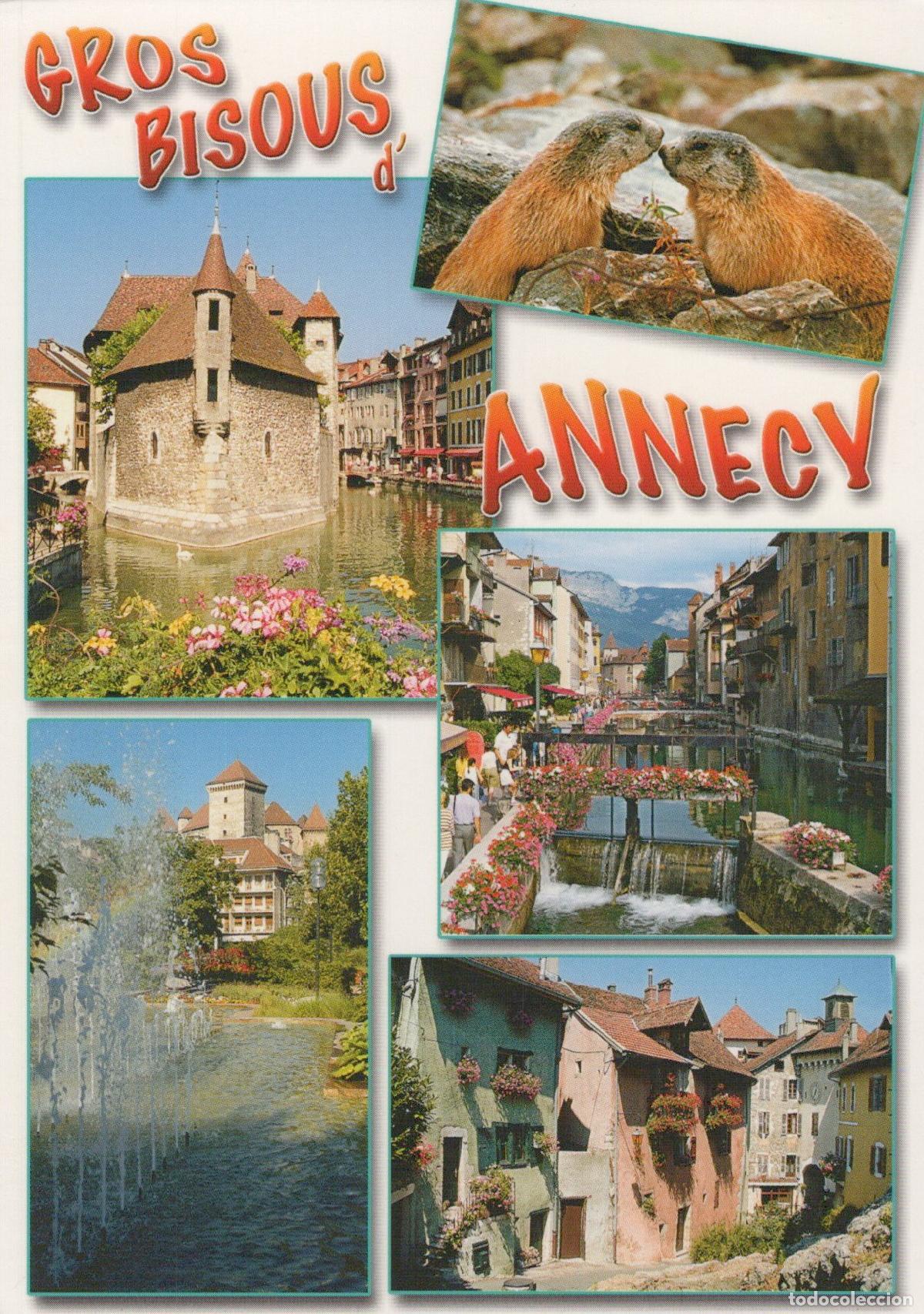 Postkarten: France Annecy Old Town Canals Buildings Fountain Marmots Big Kisses *YBB589