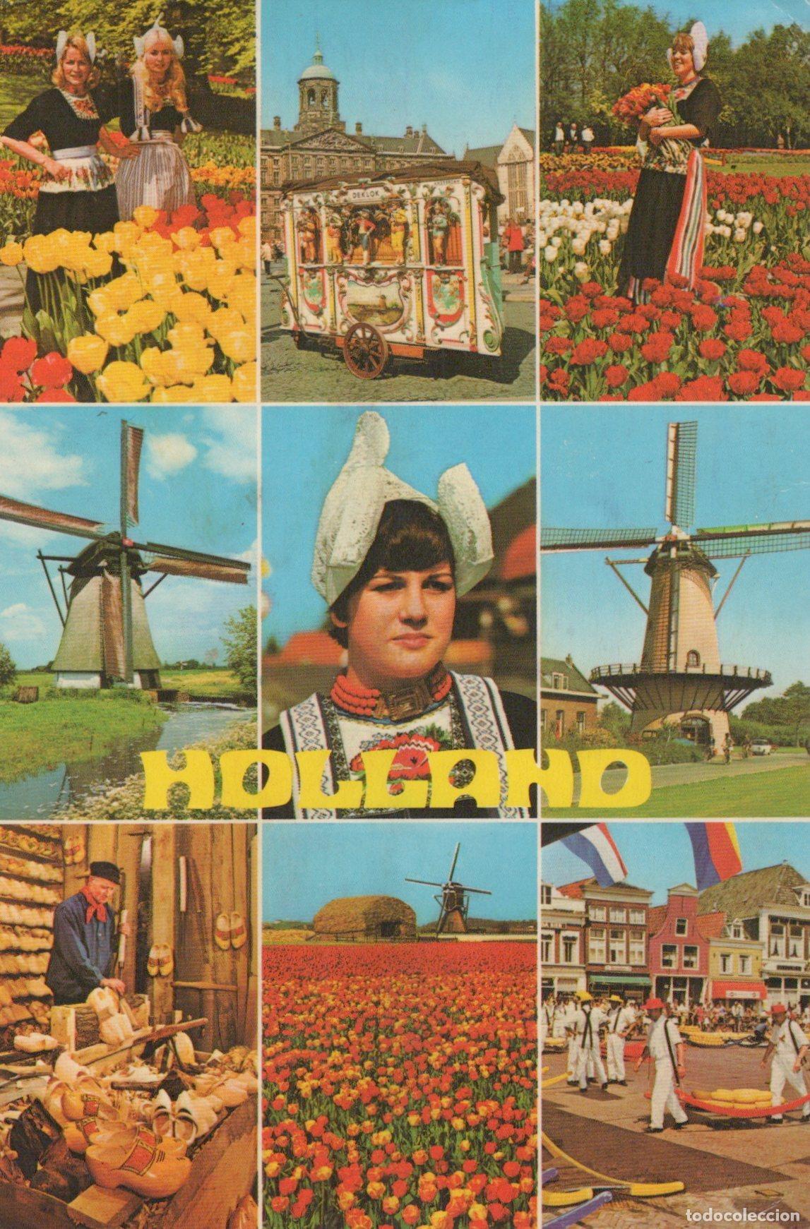 Postcards: Netherlands Amsterdam Holland Collage Windmills Tulips Traditional Dress *YBB623