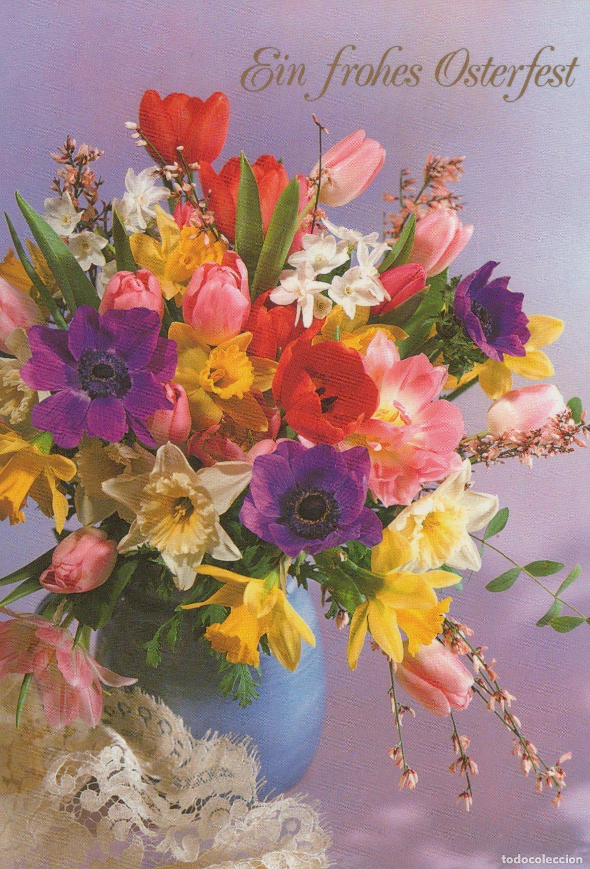 Postales: Germany Herrnhut Easter Bouquet Of Tulips Daffodils Anemones And *YBB867