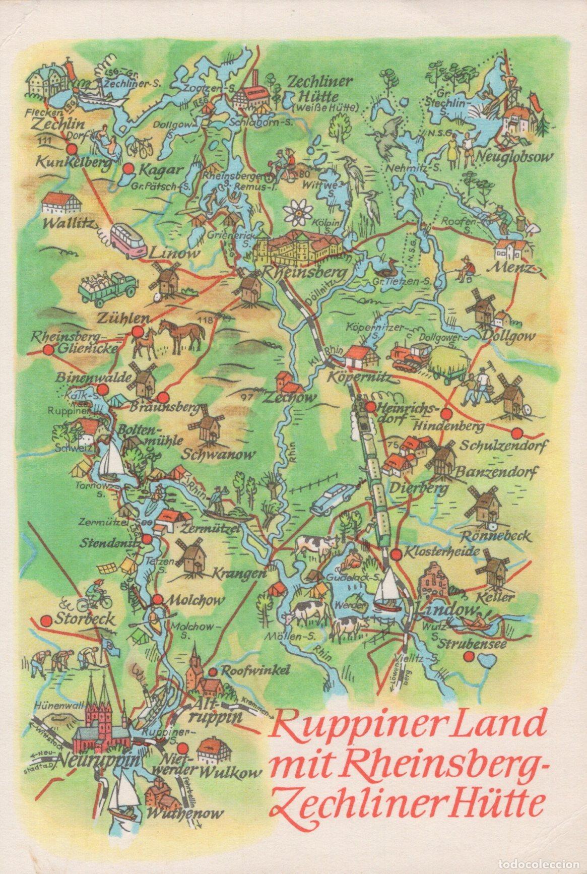 Postales: Germany Ruppiner Land With Rheinsberg Zechliner H&uuml;tte Map Unposted *YBB885
