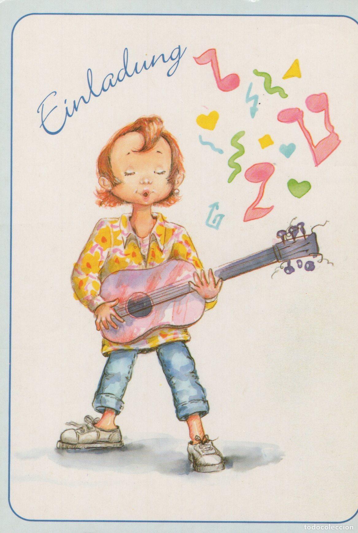 Postales: Germany Alfeld Osnabruck Girl Playing Guitar Music Notes Invitation Card *YBB866