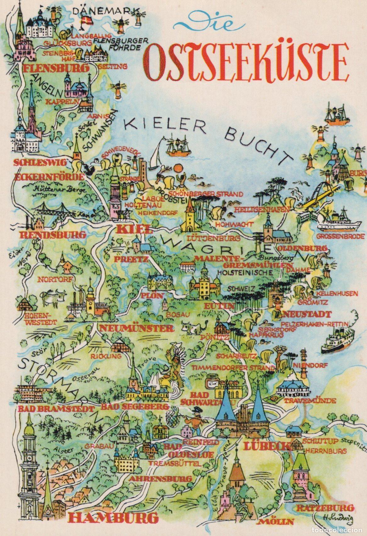 Postales: Germany Bad Bramstedt Map Of The Baltic Sea Coast Baltic Sea Coast *YBB881
