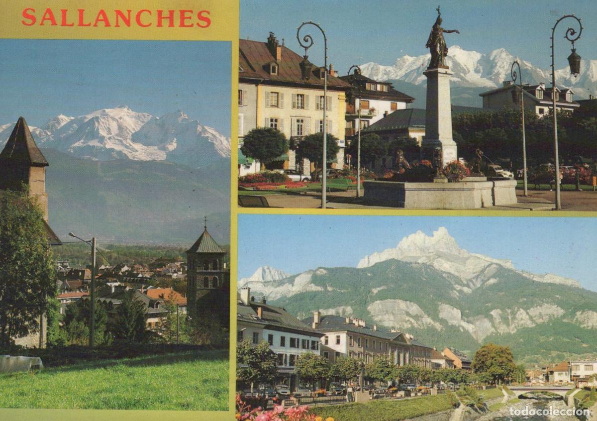 Postcards: France Sallanches Haute Savoie Mont Blanc Town Square River Mountains *YBB936