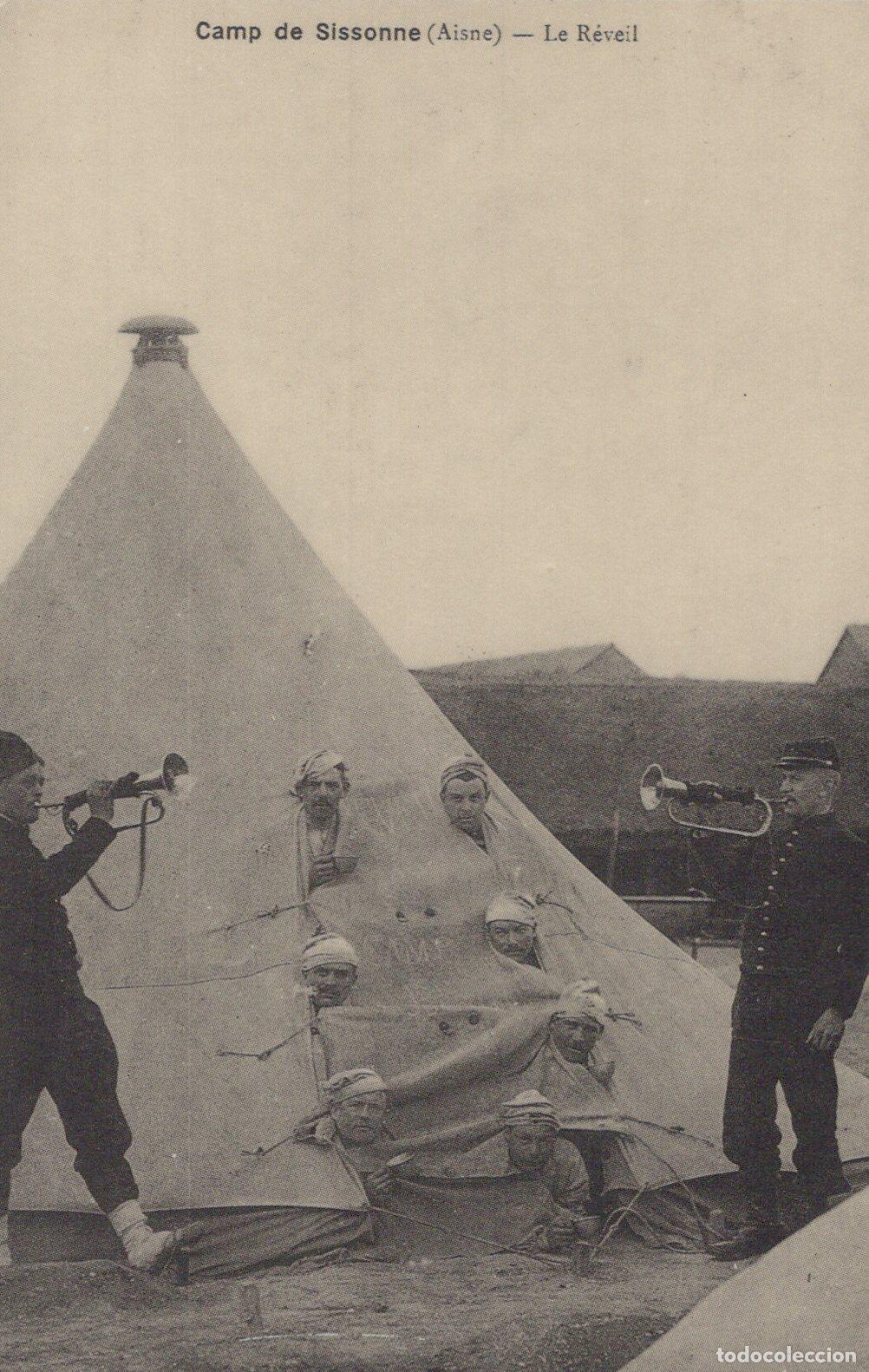 Cartoline: France Sissonne Camp De Aisne Le&eacute;veil Soldiers Unposted Reproduction *YBB975