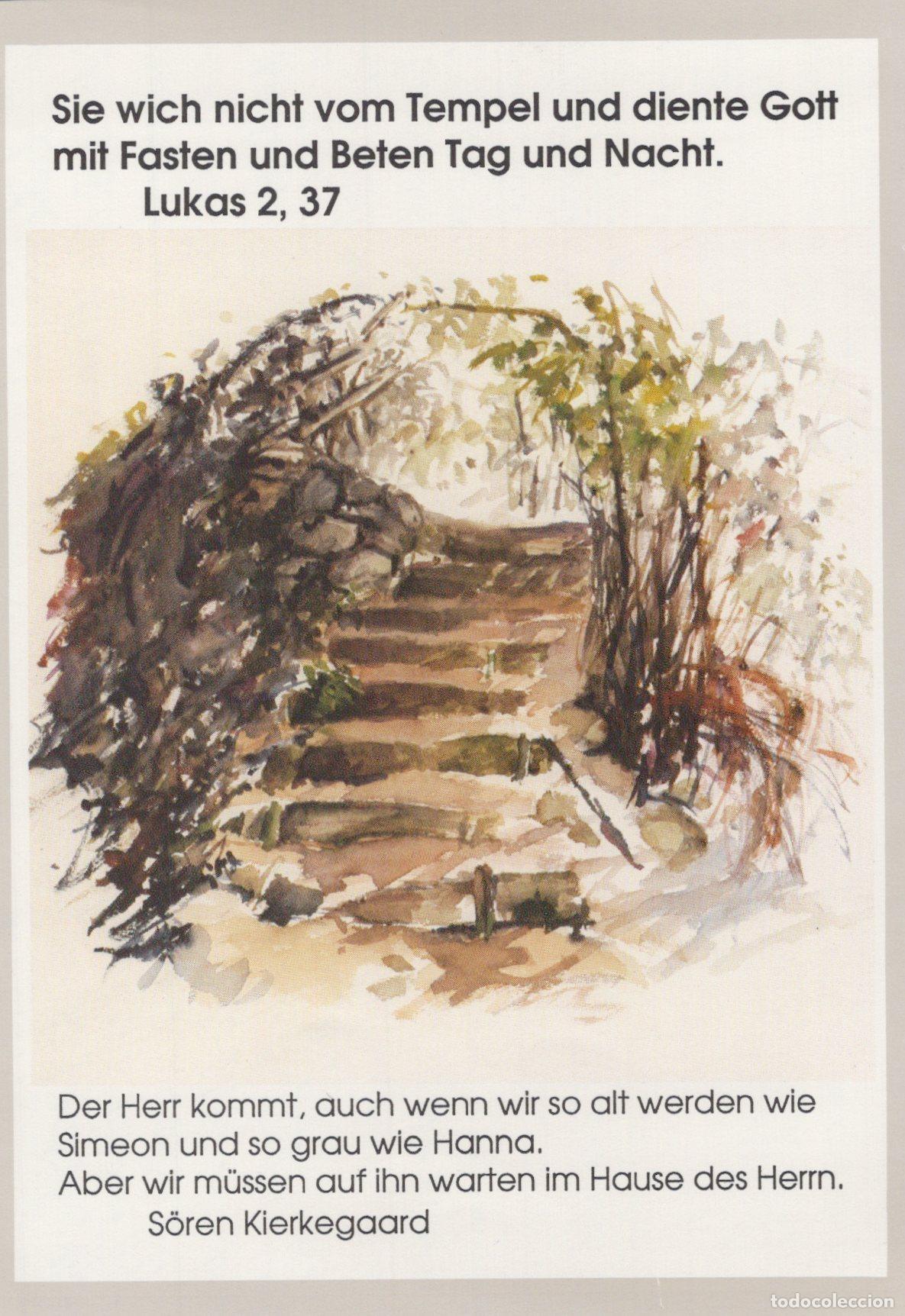 Postkarten: Germany Watercolor Painting Of Stone Steps In A Garden Religious Quote *YBB858