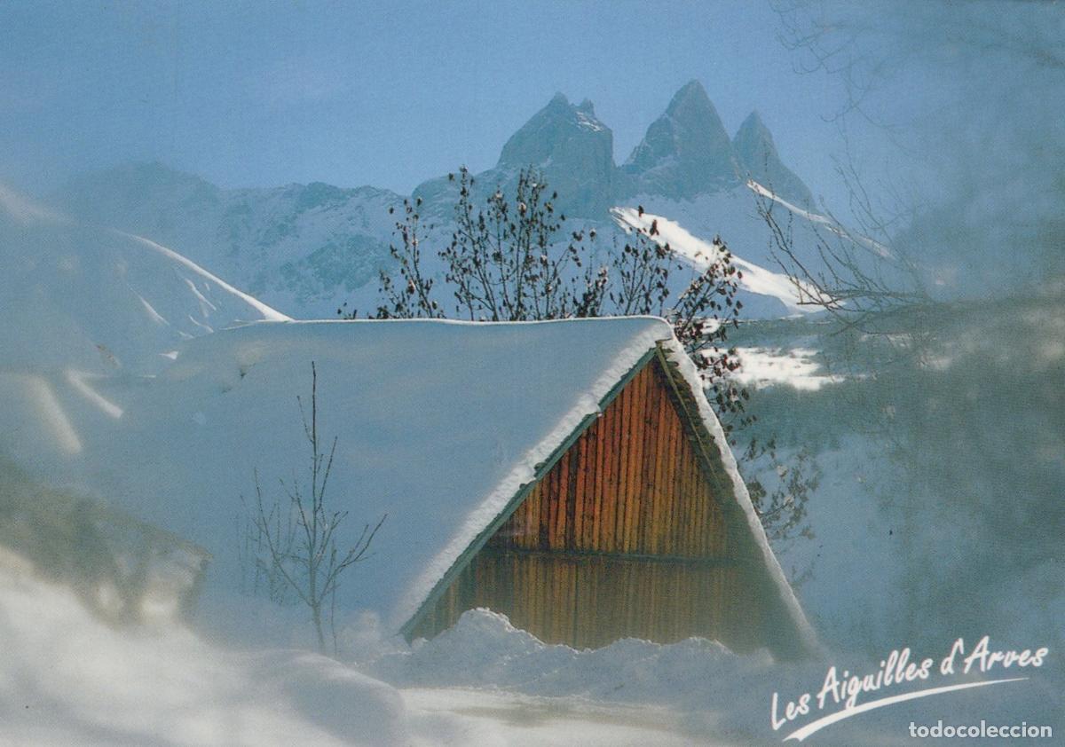 Postkarten: France Les Aiguilles D Arves Snowy Mountain Landscape With Wooden Cabin *YBB933