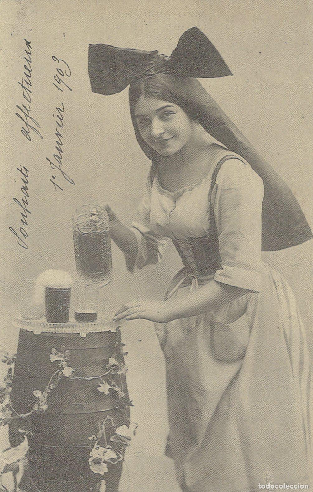 Postales: France Metz Young Woman In Traditional Costume Pouring Beer Reproduction *YBB988