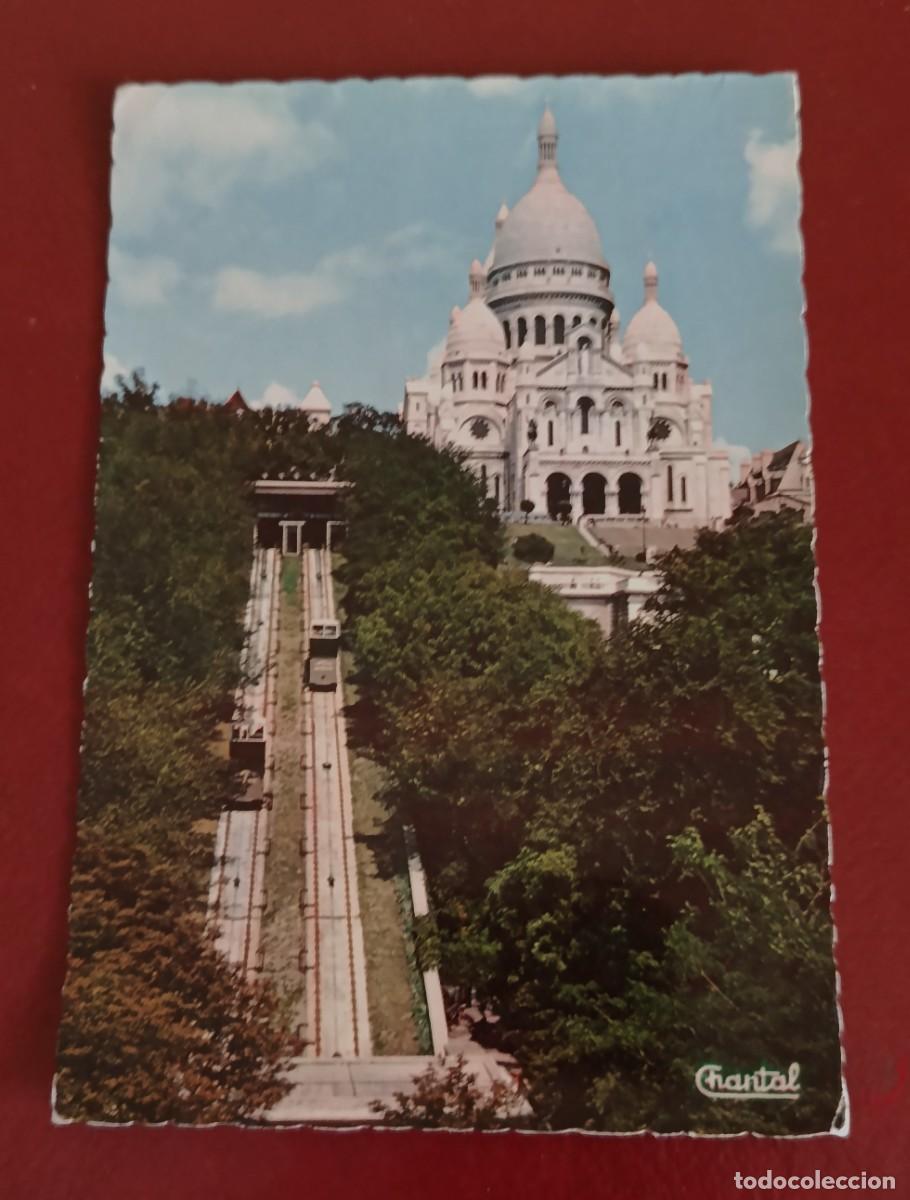 Postales: BASILICA DEL SAGRADO CORAZ&Oacute;N DE MONTMARTRE Y FUNICULAR - PARIS - FRANCIA