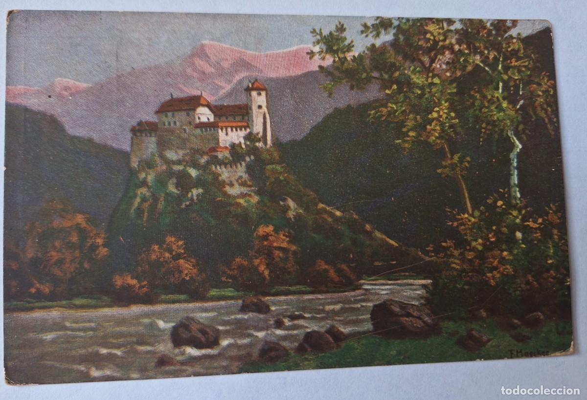 Postales: ALEMANIA - POSTAL EN COLOR MUY ANTIGUA MANUSCRITA EN 1917 - CASTILLO SOBRE EL RHIN