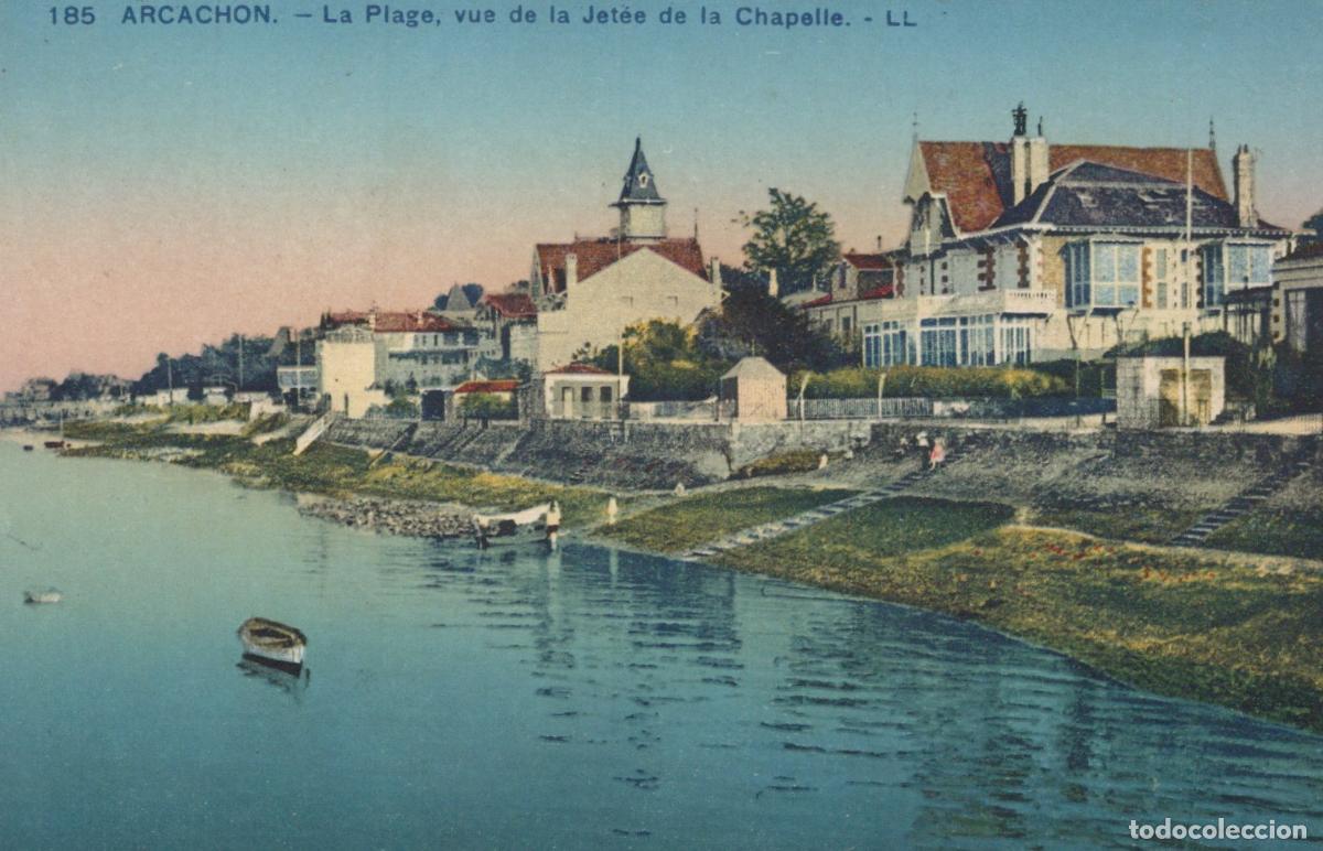Cartoline: France Arcachon View Of The Beach And Chapel Jetty Unposted *YBC155