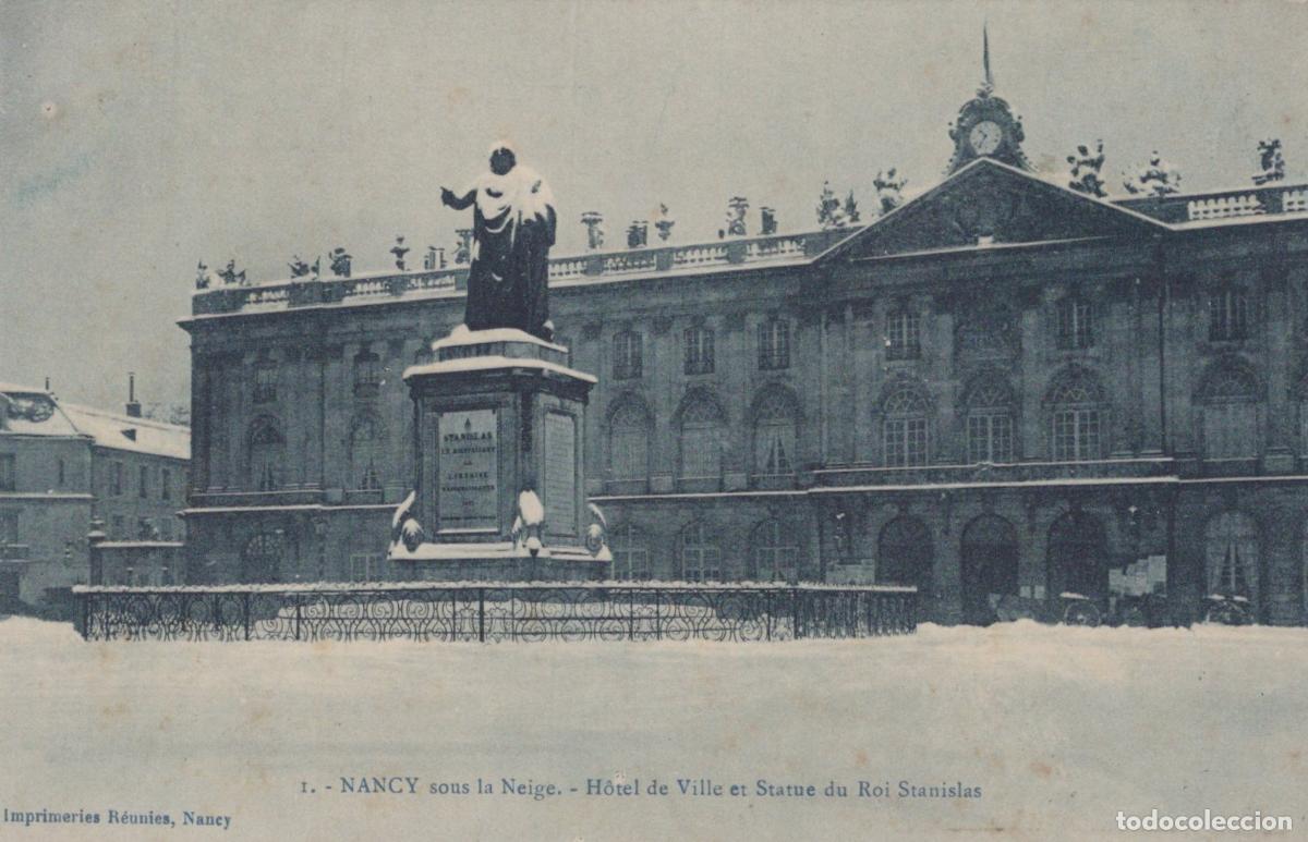 Postales: France Nancy City Hall And Statue Of King Stanislas In Winter Unposted *YBC239