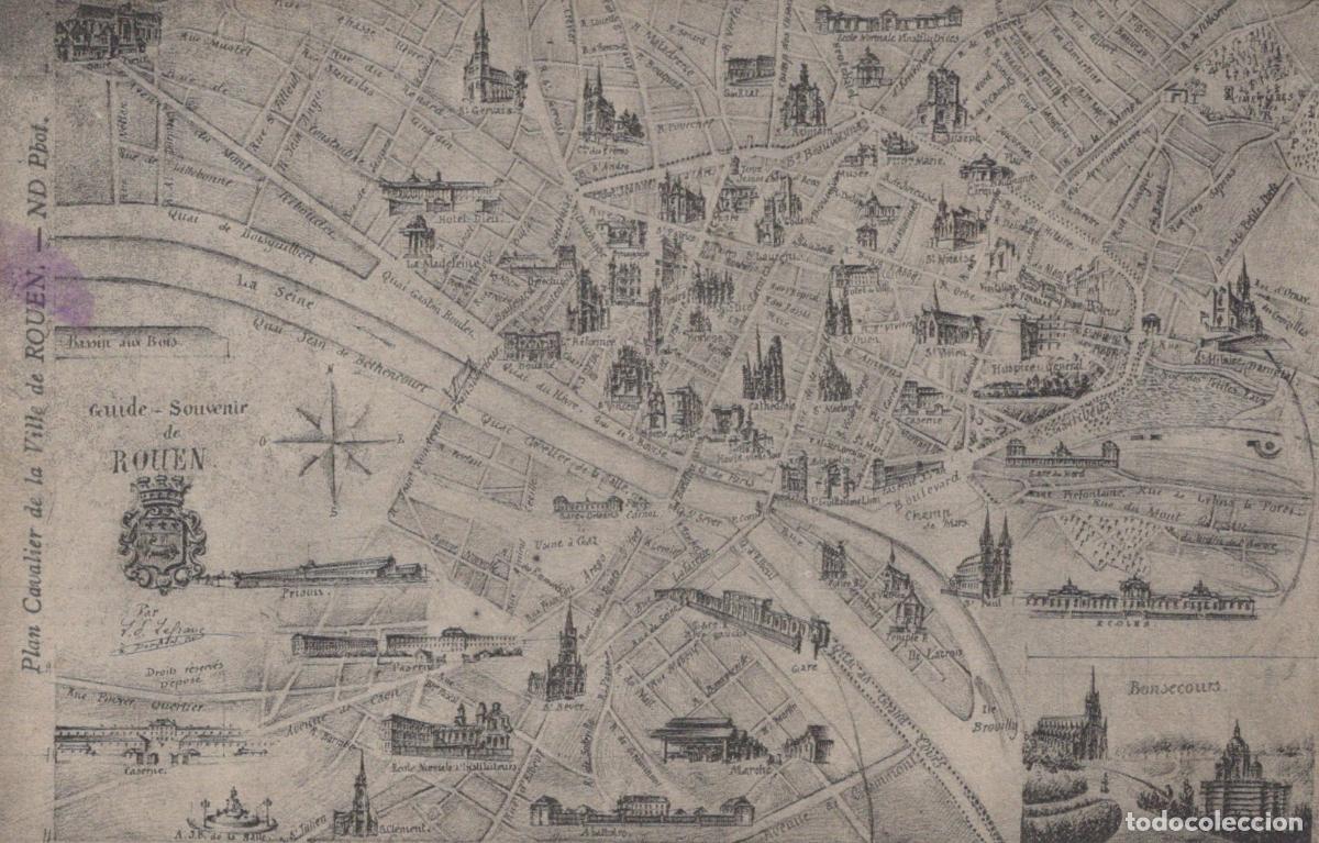 Postcards: France Rouen Vintage Map Guide Souvenir Of City Plan Unposted *YBC242