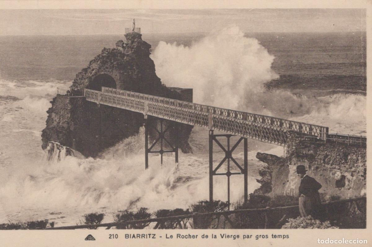 Postkarten: France Biarritz The Virgin S Rock During Stormy Weather Unposted *YBC524
