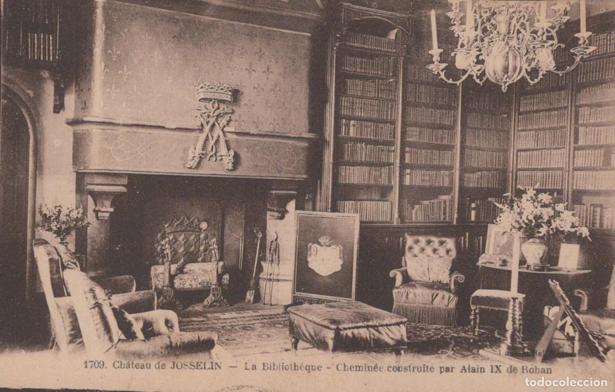 Postales: France Josselin Chateau De The Library Fireplace By Alain Ix De Unposted *YBC515