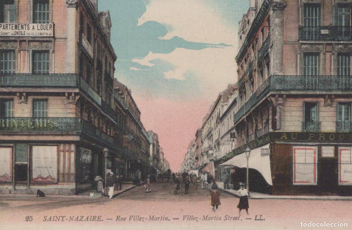 Postales: France Saint Nazaire Rue Villez Martin Street View With Shops Unposted *YBC724