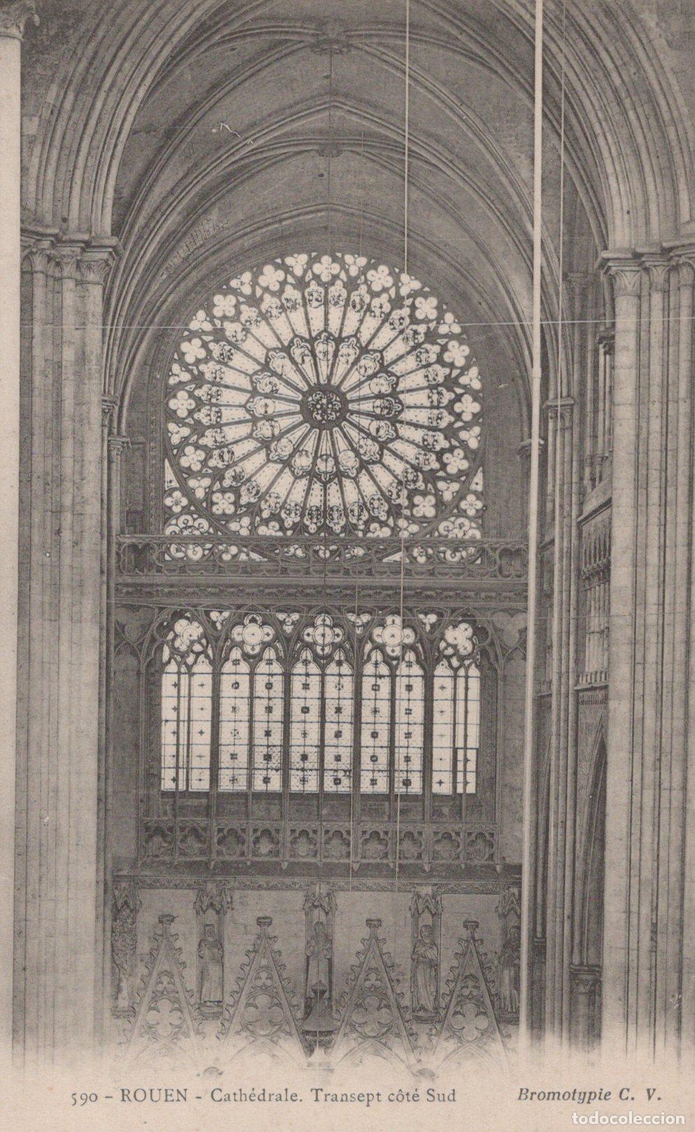Postales: France Rouen Cathedral South Transept Interior Stained Glass Unposted *YBC952