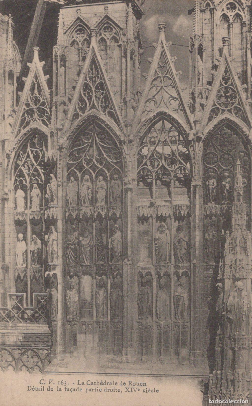 Postales: France Rouen Cathedral Detail Of The Right Side Facade 14th Unposted *YBC914