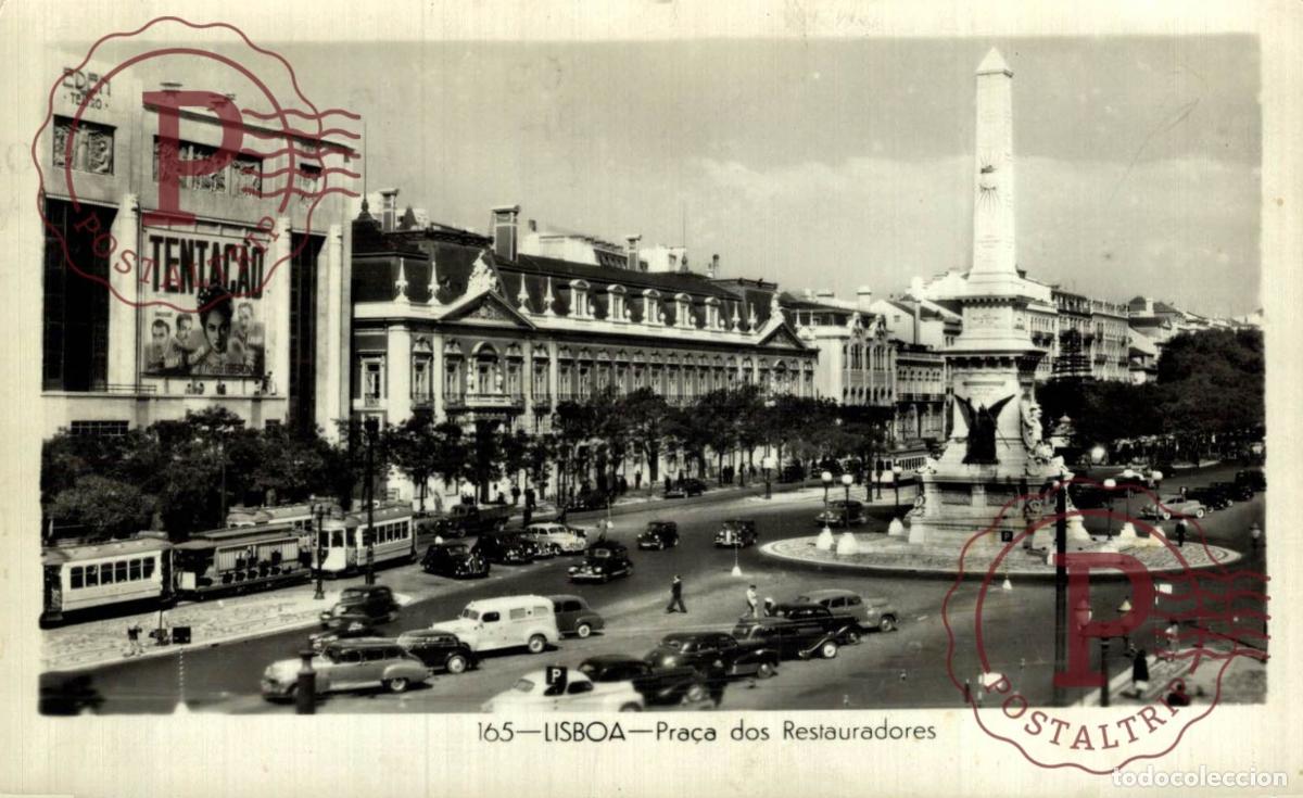 Cartoline: LISBOA. Pra&ccedil;a Dos Restauradores. PORTUGAL LE PORTUGAL
