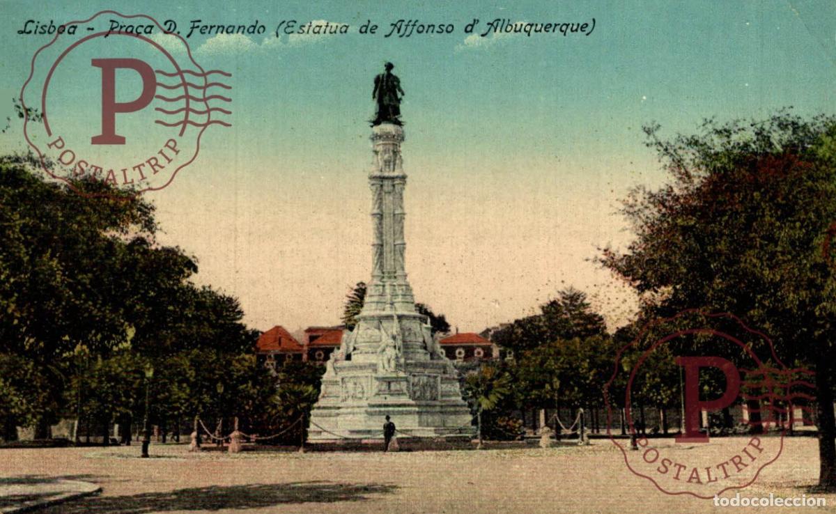 Cartoline: LISBOA. Pra&ccedil;a D. Fernando Estatua De Affonso dAlbuquerque. PORTUGAL LE PORTUGAL