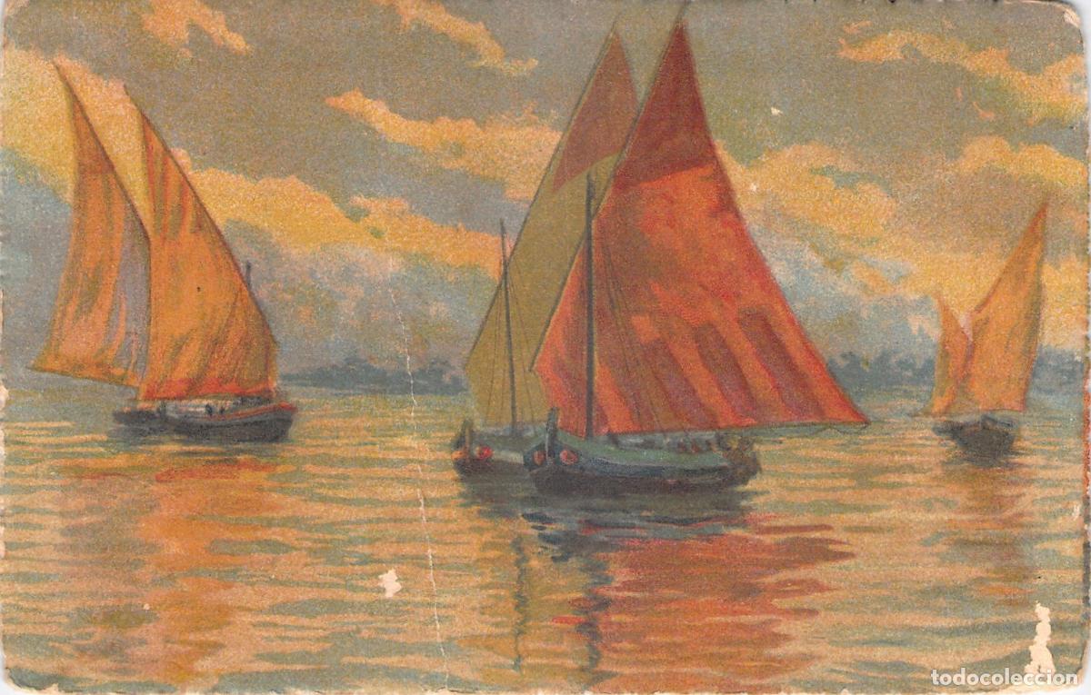 Postales: Postal de veleros en el mar Serie Art&iacute;stica Acquarello