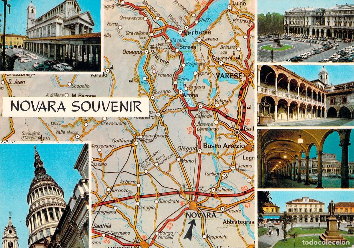 Postales: Postal de Novara con Mapa y Monumentos - Foto 1