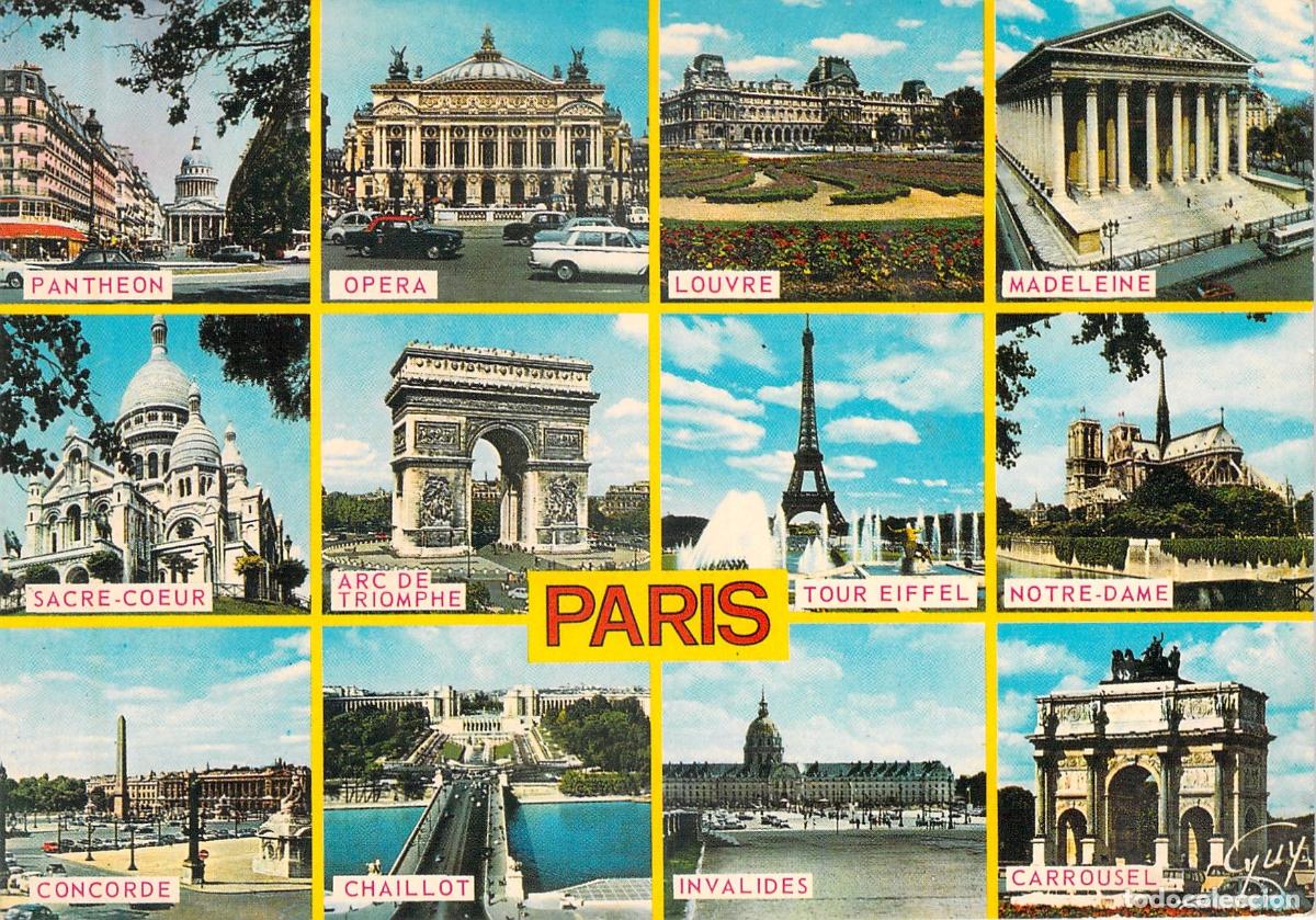 Postales: Postal de Paris con M&uacute;ltiples Vistas de Monumentos Emblem&aacute;ticos