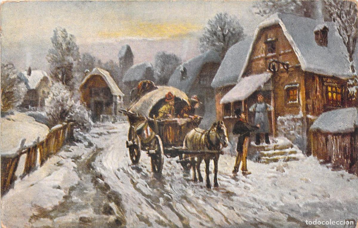 Postales: Postal de escena invernal en Baviera con carruaje